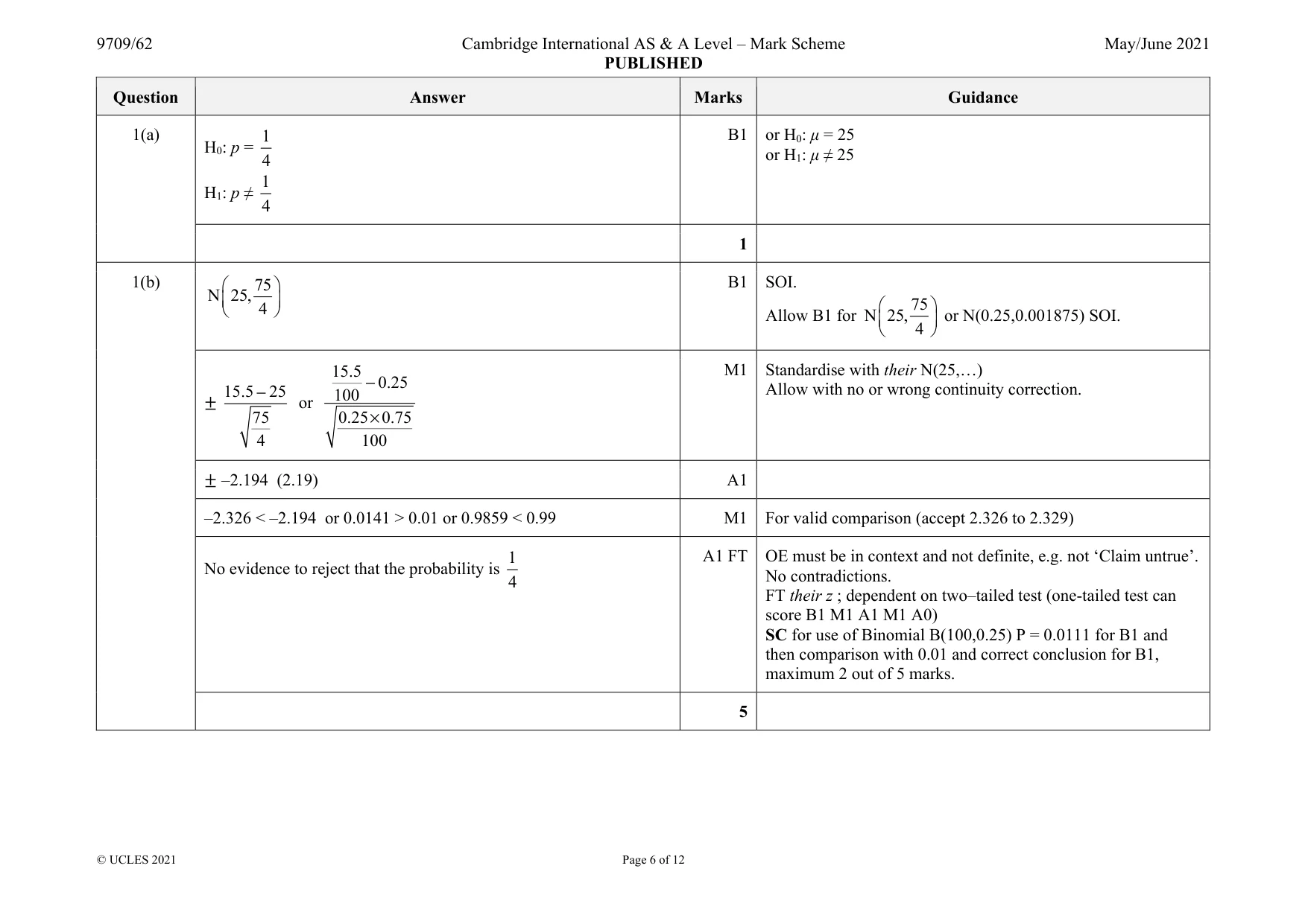 Mark scheme, page 6 of 12