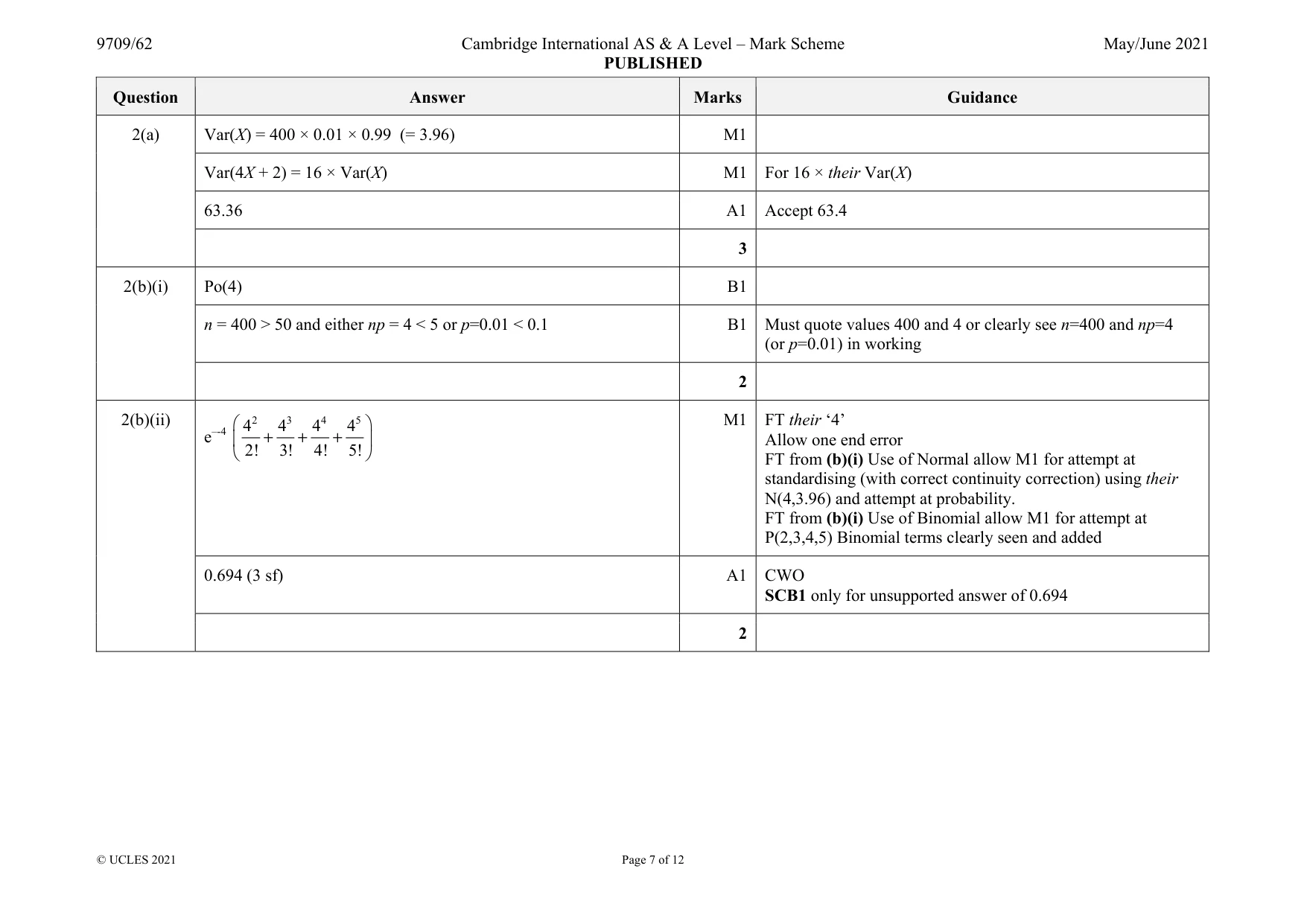 Mark scheme, page 7 of 12