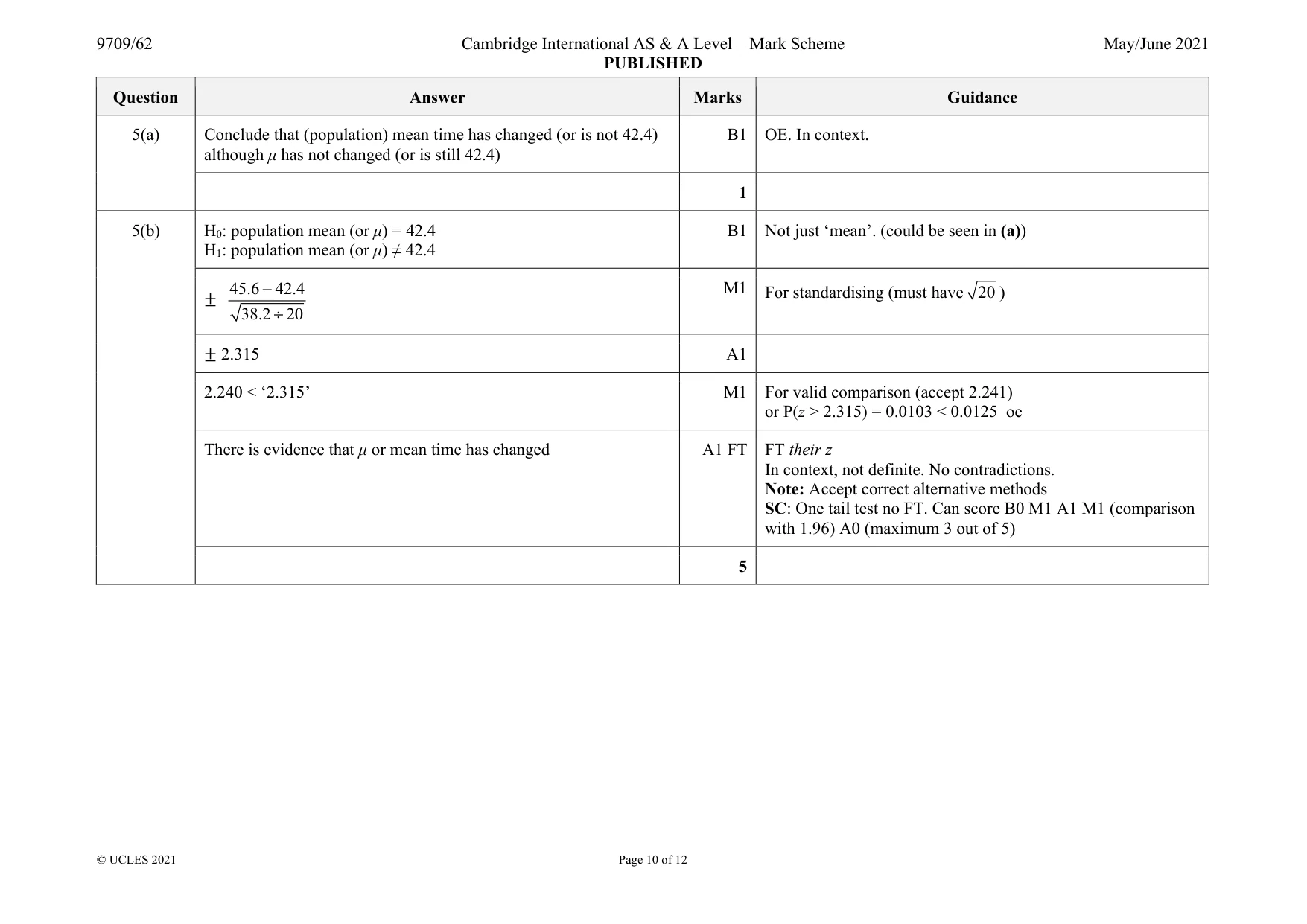Mark scheme, page 10 of 12