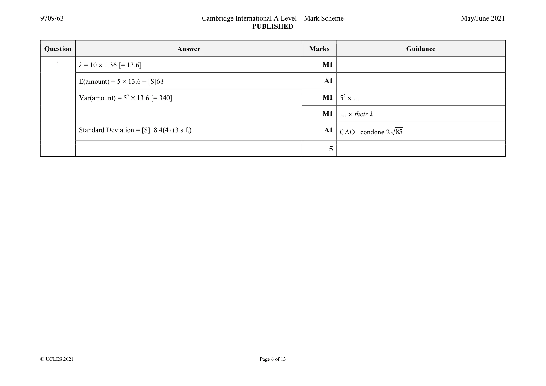 Mark scheme, page 6 of 13