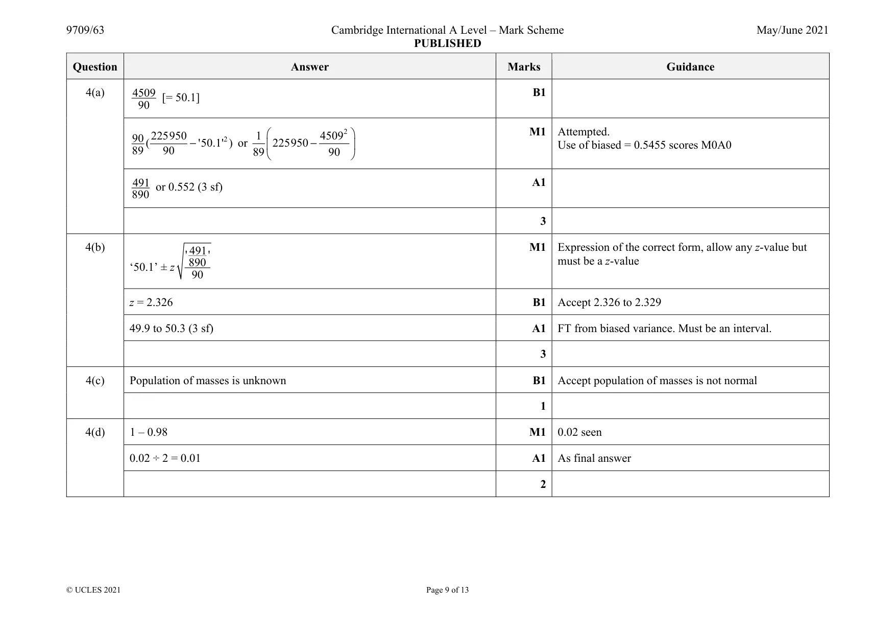 Mark scheme, page 9 of 13