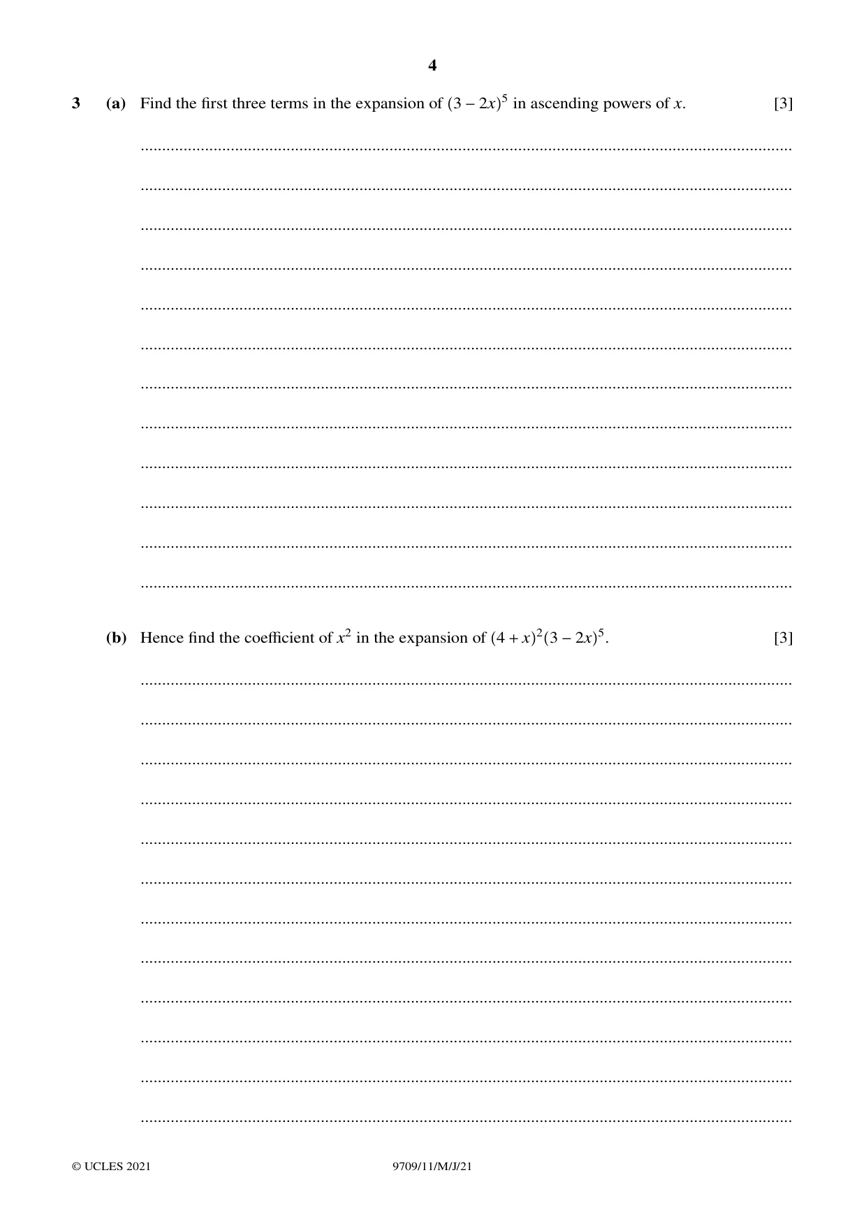 Cambridge A Level Mathematics 9709 2021 May/June Paper 1 · Variant 1 question paper, page 4 of 20