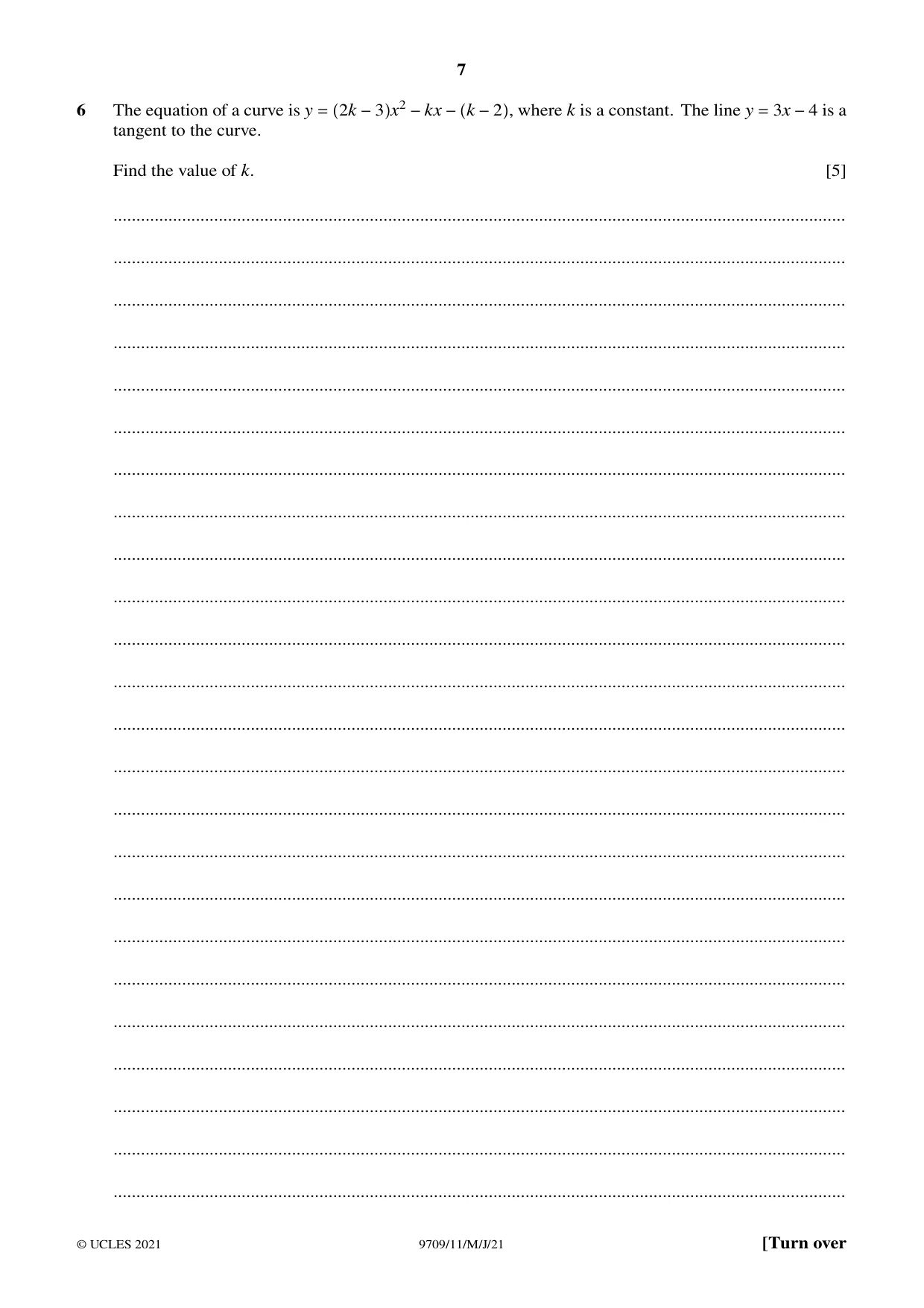 Cambridge A Level Mathematics 9709 2021 May/June Paper 1 · Variant 1 question paper, page 7 of 20