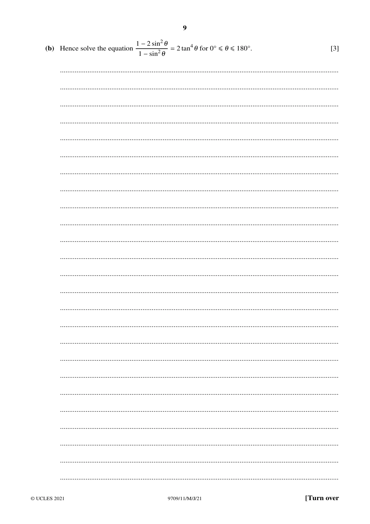 Cambridge A Level Mathematics 9709 2021 May/June Paper 1 · Variant 1 question paper, page 9 of 20