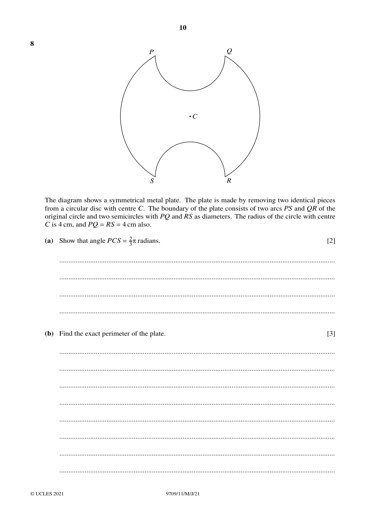 Cambridge A Level Mathematics 9709 2021 May/June Paper 1 · Variant 1 question paper, page 10 of 20