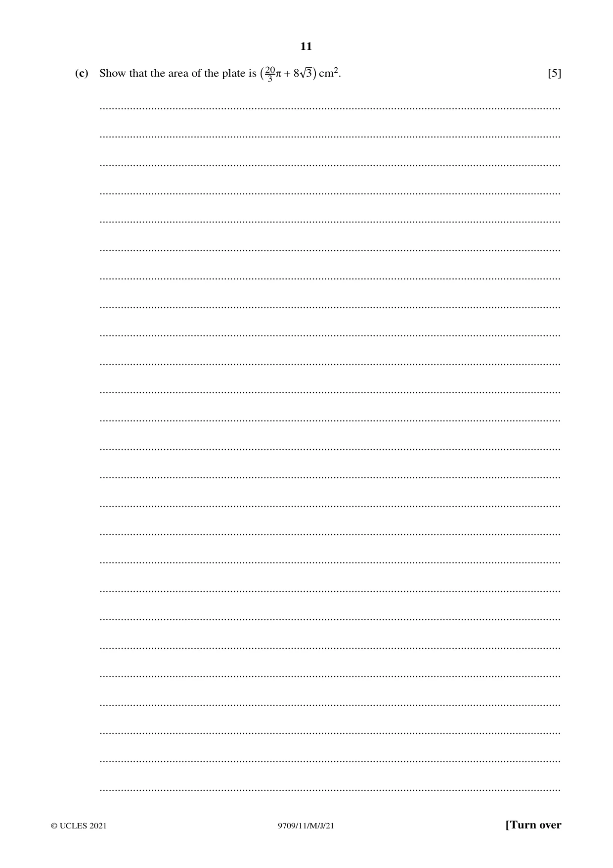 Cambridge A Level Mathematics 9709 2021 May/June Paper 1 · Variant 1 question paper, page 11 of 20