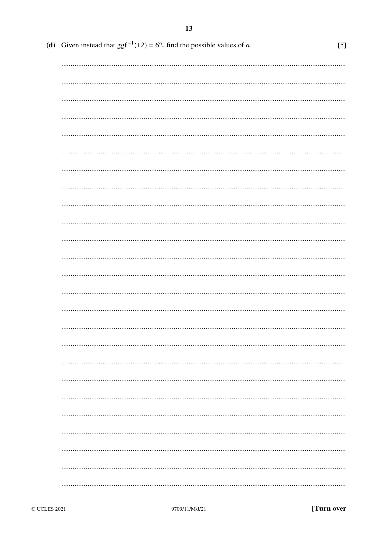 Cambridge A Level Mathematics 9709 2021 May/June Paper 1 · Variant 1 question paper, page 13 of 20