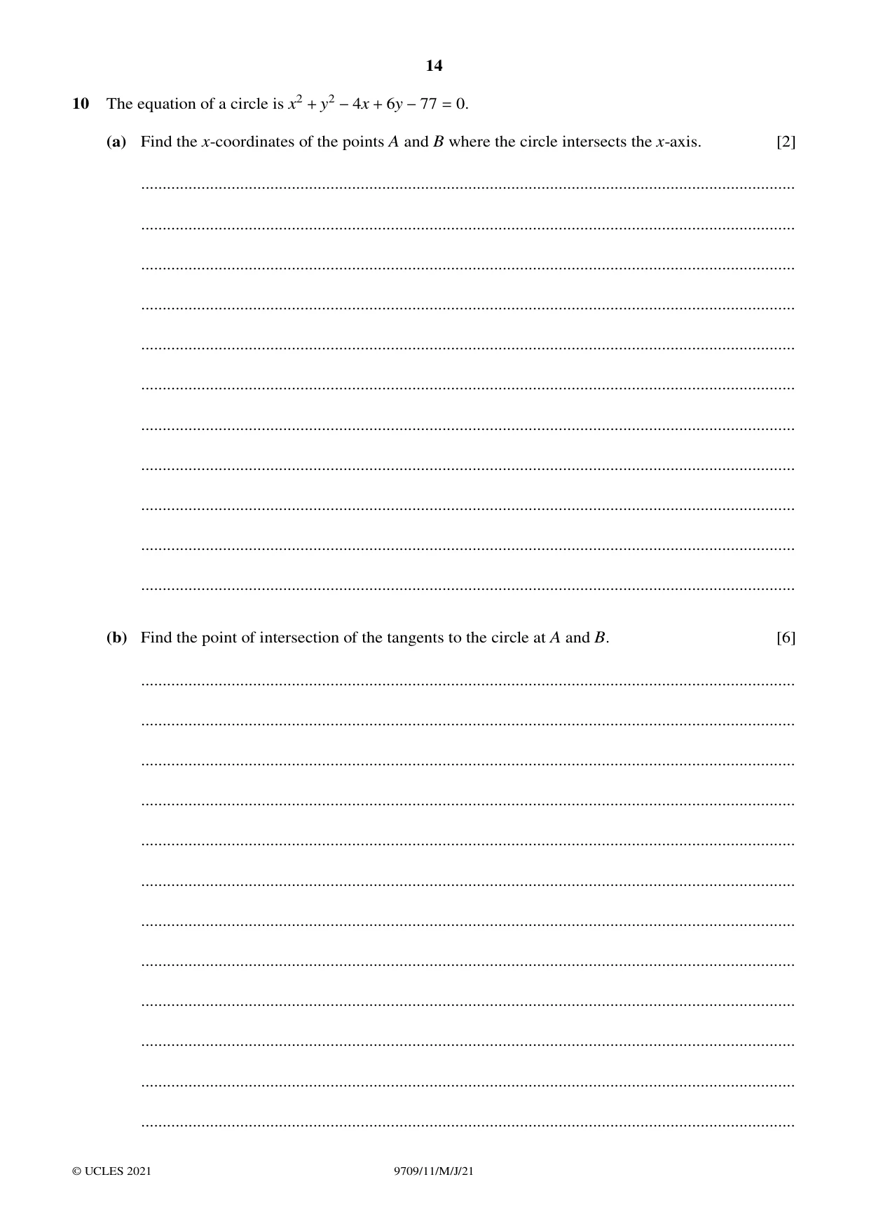 Cambridge A Level Mathematics 9709 2021 May/June Paper 1 · Variant 1 question paper, page 14 of 20