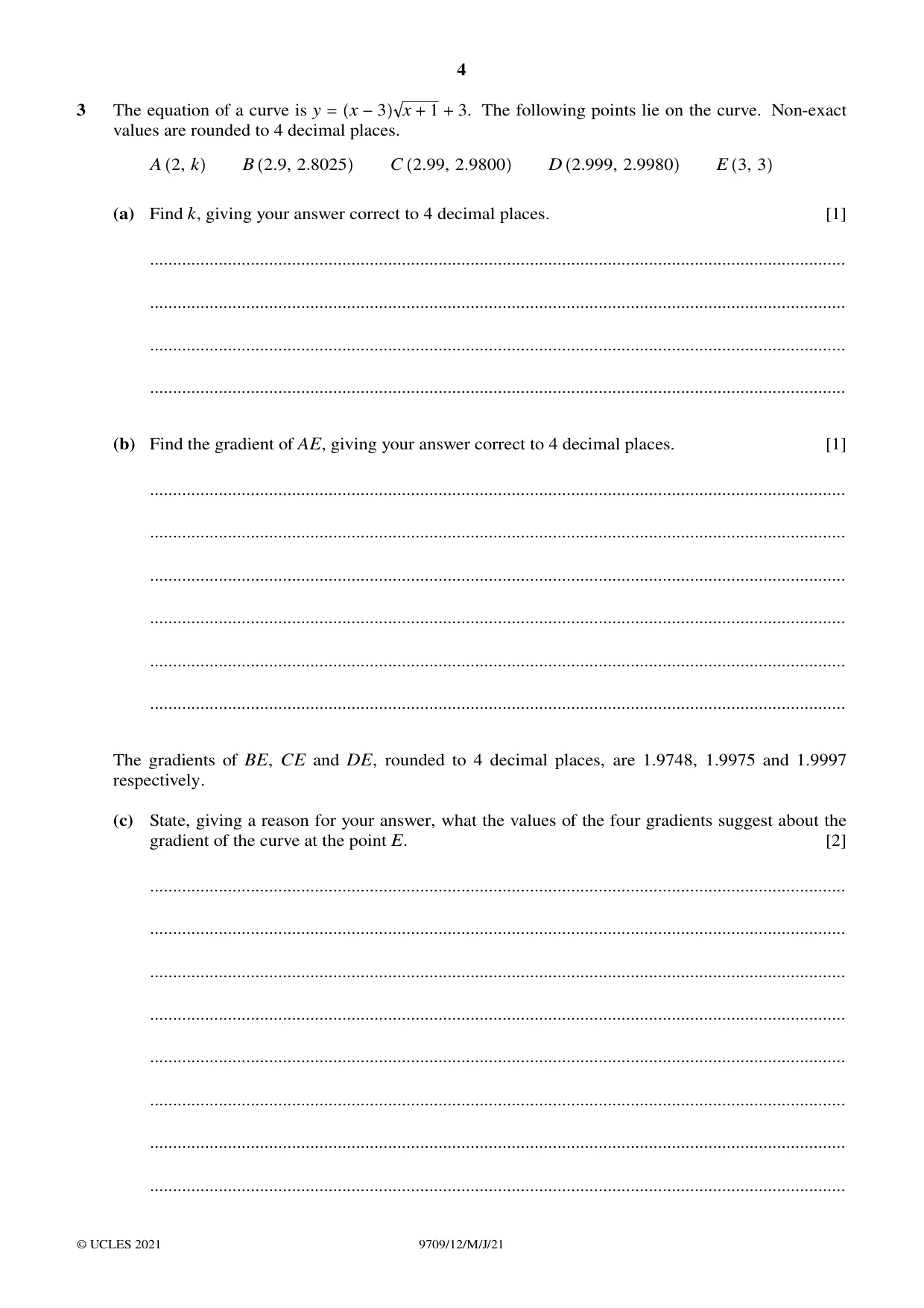 Cambridge A Level Mathematics 9709 2021 May/June Paper 1 · Variant 2 question paper, page 4 of 20