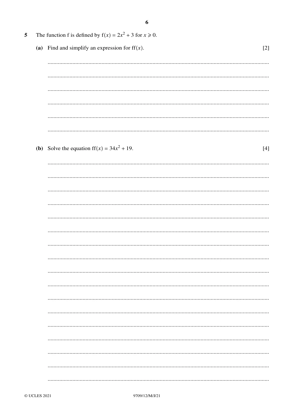 Cambridge A Level Mathematics 9709 2021 May/June Paper 1 · Variant 2 question paper, page 6 of 20