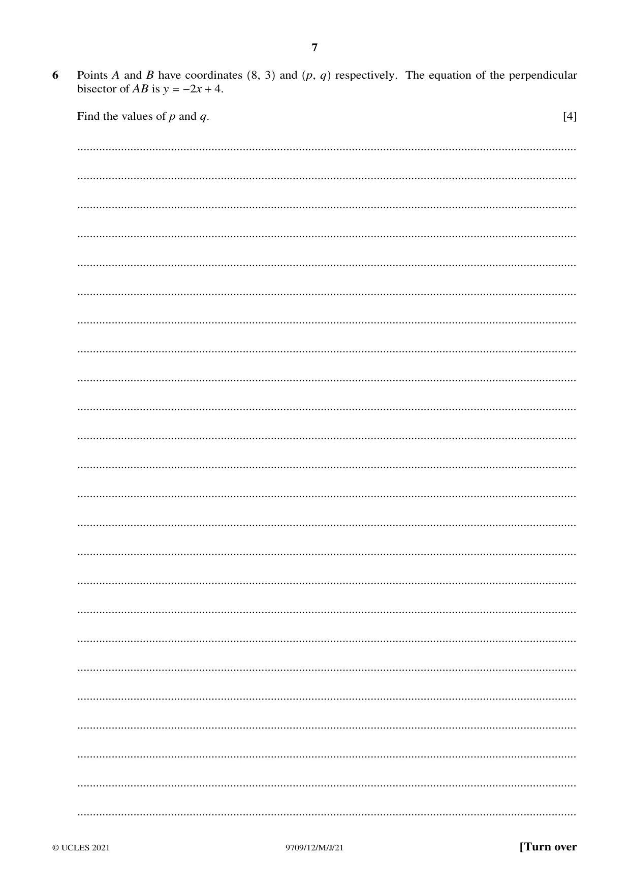 Cambridge A Level Mathematics 9709 2021 May/June Paper 1 · Variant 2 question paper, page 7 of 20
