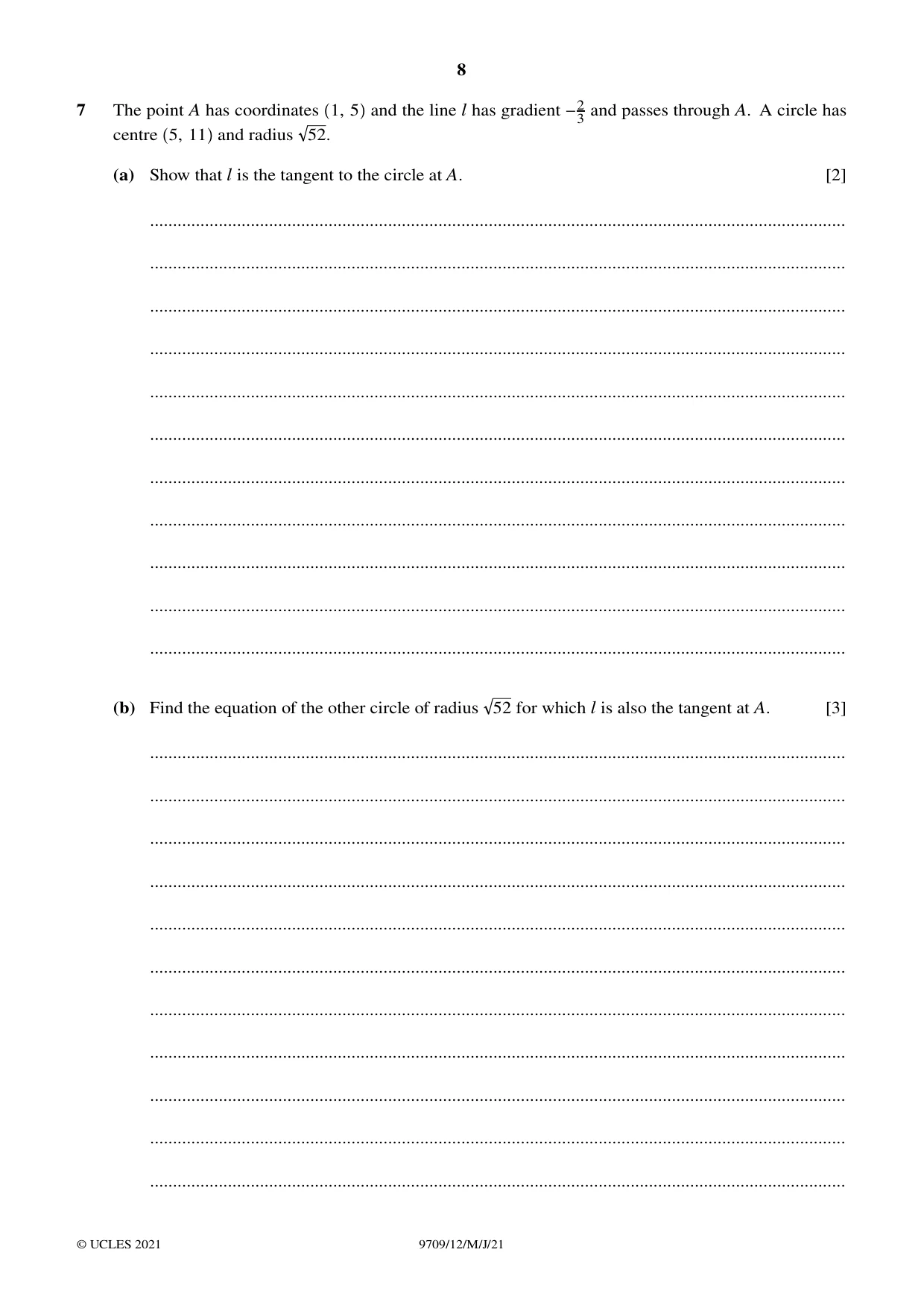 Cambridge A Level Mathematics 9709 2021 May/June Paper 1 · Variant 2 question paper, page 8 of 20