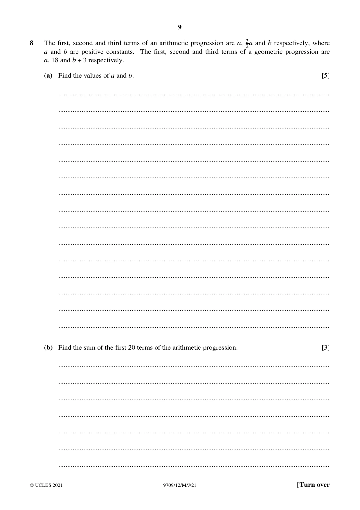 Cambridge A Level Mathematics 9709 2021 May/June Paper 1 · Variant 2 question paper, page 9 of 20