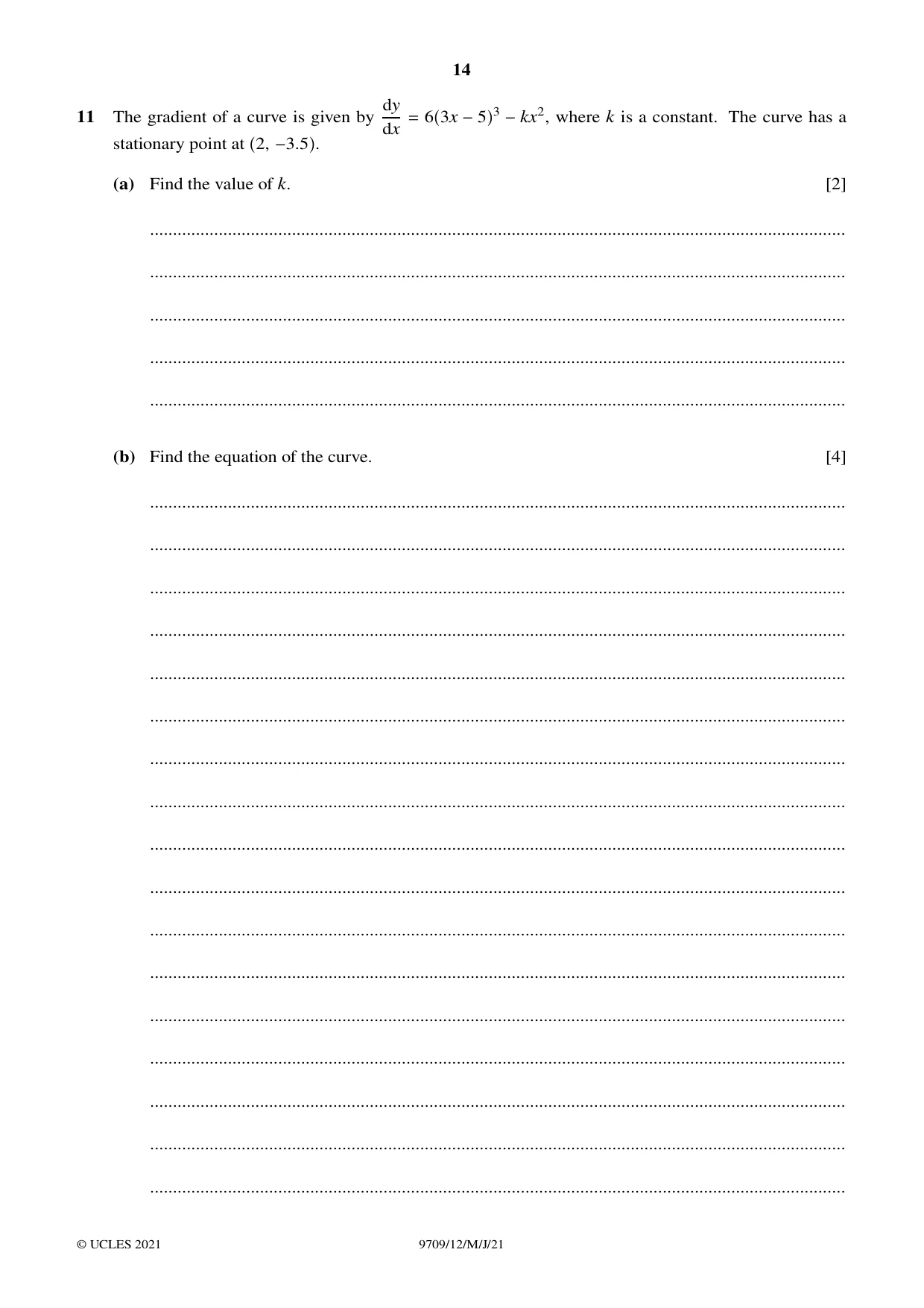 Cambridge A Level Mathematics 9709 2021 May/June Paper 1 · Variant 2 question paper, page 14 of 20