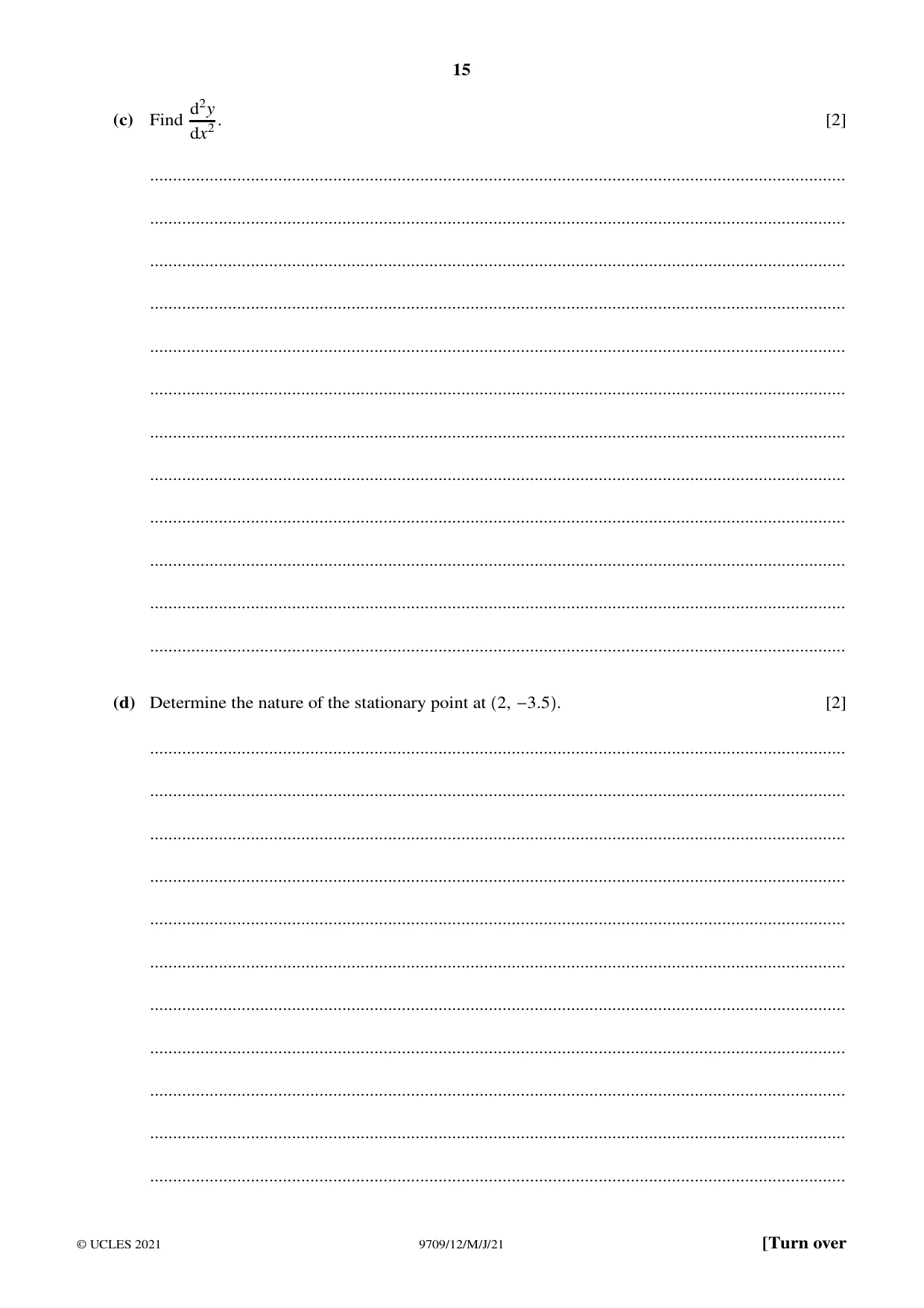 Cambridge A Level Mathematics 9709 2021 May/June Paper 1 · Variant 2 question paper, page 15 of 20
