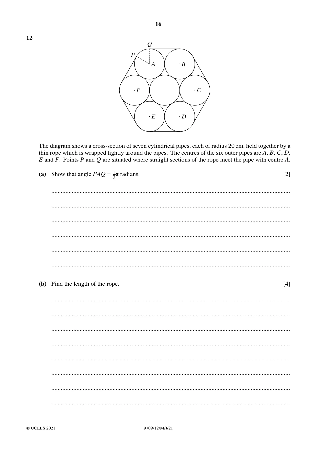 Cambridge A Level Mathematics 9709 2021 May/June Paper 1 · Variant 2 question paper, page 16 of 20