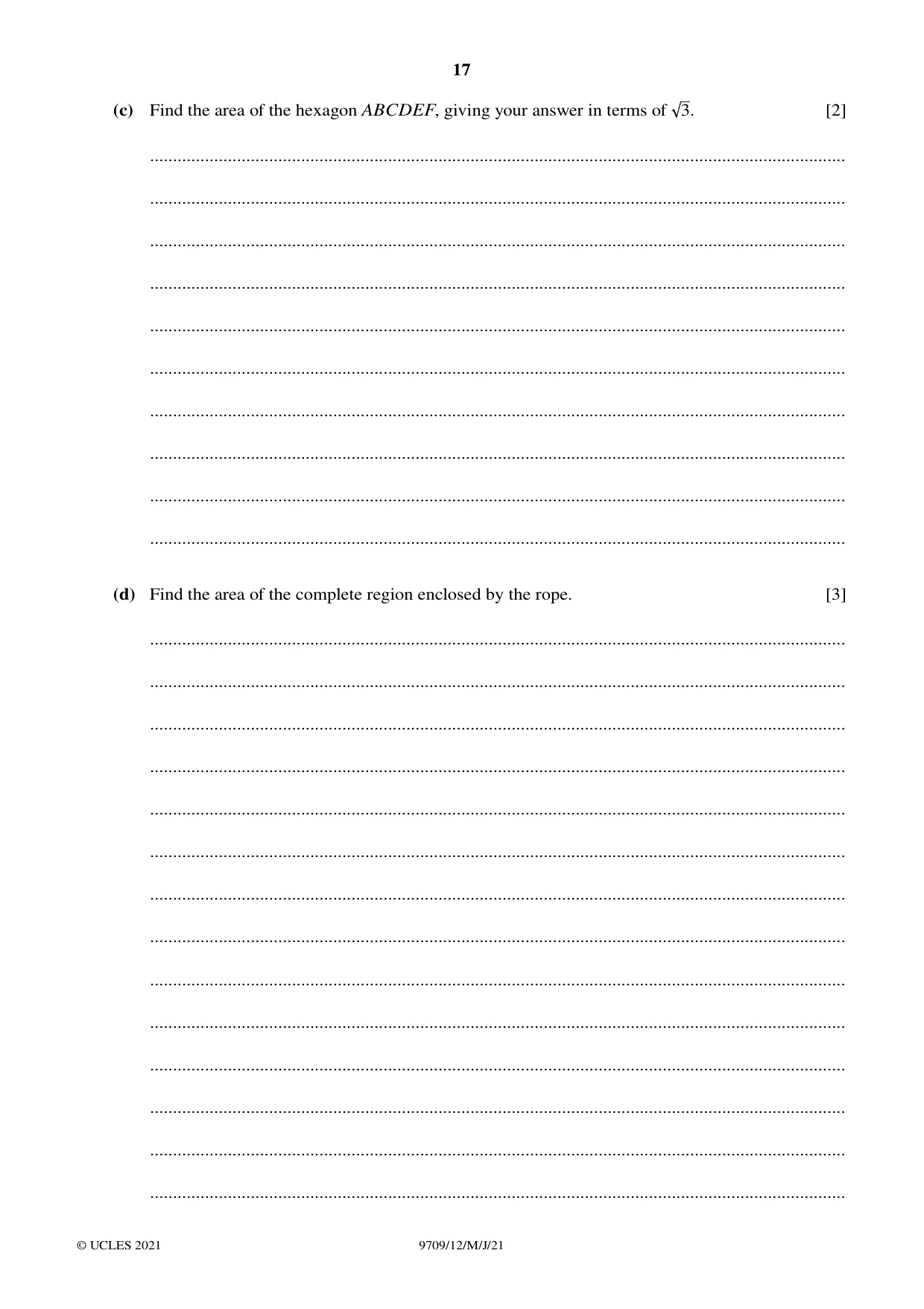 Cambridge A Level Mathematics 9709 2021 May/June Paper 1 · Variant 2 question paper, page 17 of 20