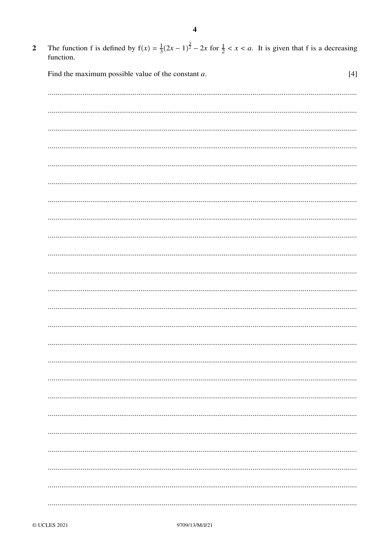 Cambridge A Level Mathematics 9709 2021 May/June Paper 1 · Variant 3 question paper, page 4 of 20