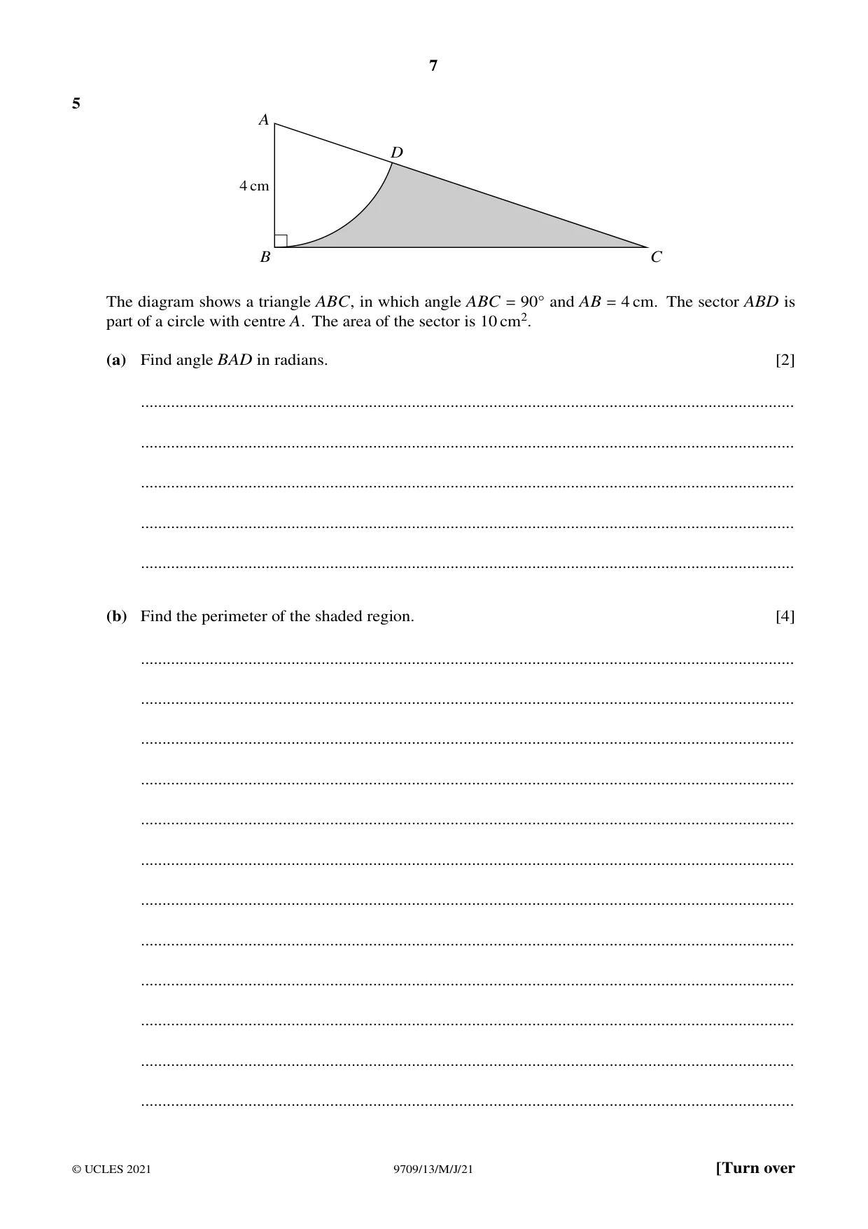 Cambridge A Level Mathematics 9709 2021 May/June Paper 1 · Variant 3 question paper, page 7 of 20