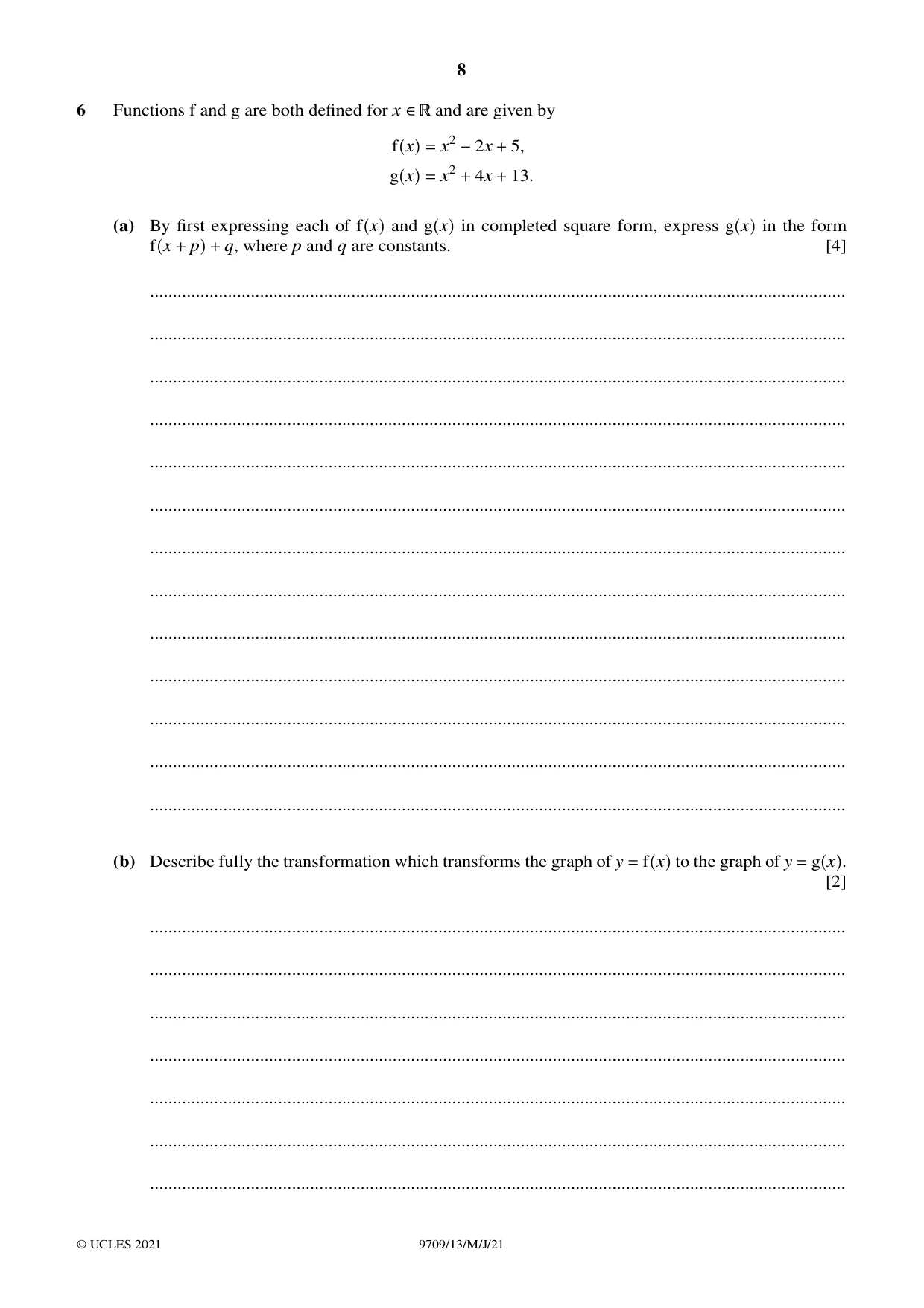 Cambridge A Level Mathematics 9709 2021 May/June Paper 1 · Variant 3 question paper, page 8 of 20