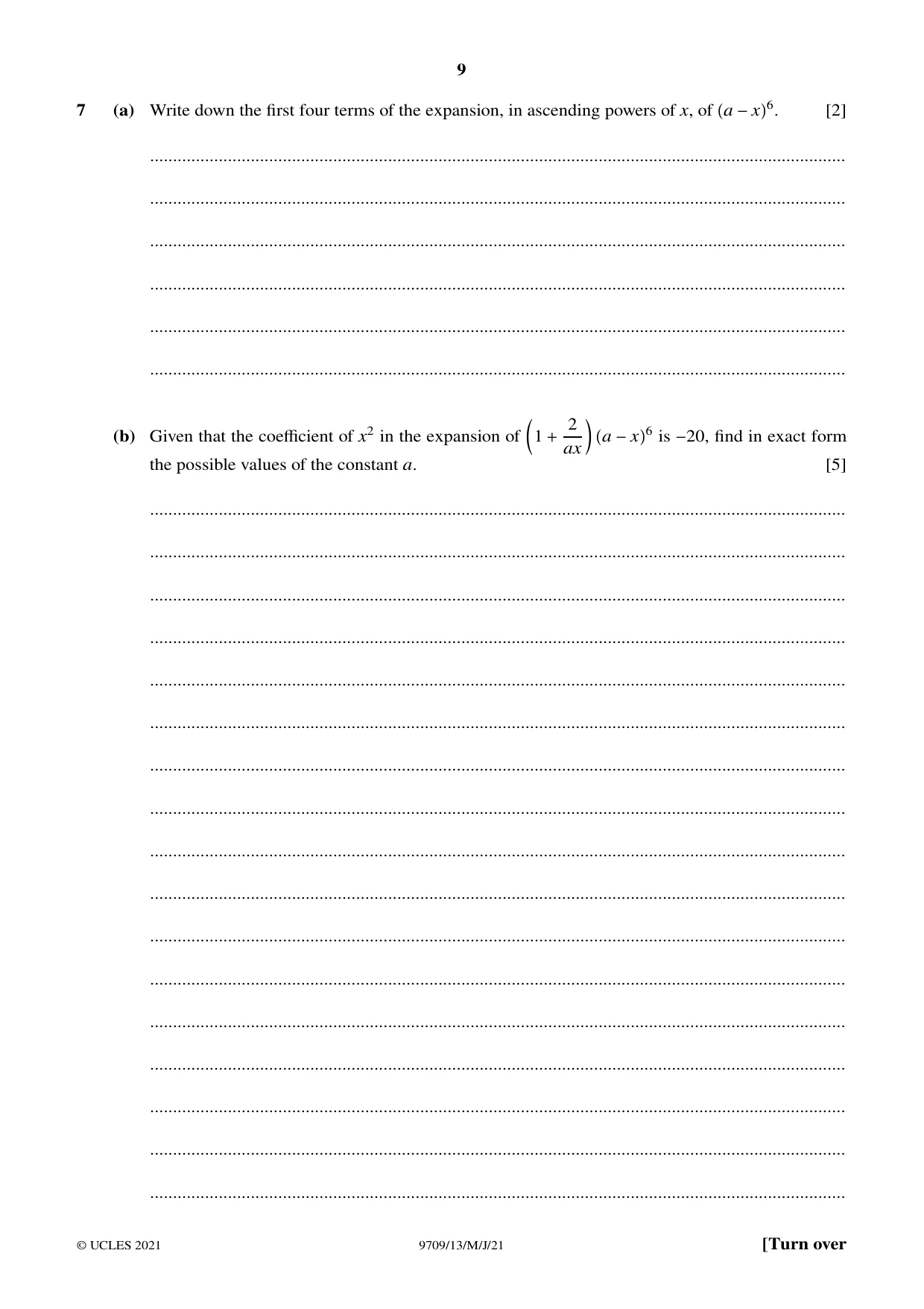 Cambridge A Level Mathematics 9709 2021 May/June Paper 1 · Variant 3 question paper, page 9 of 20