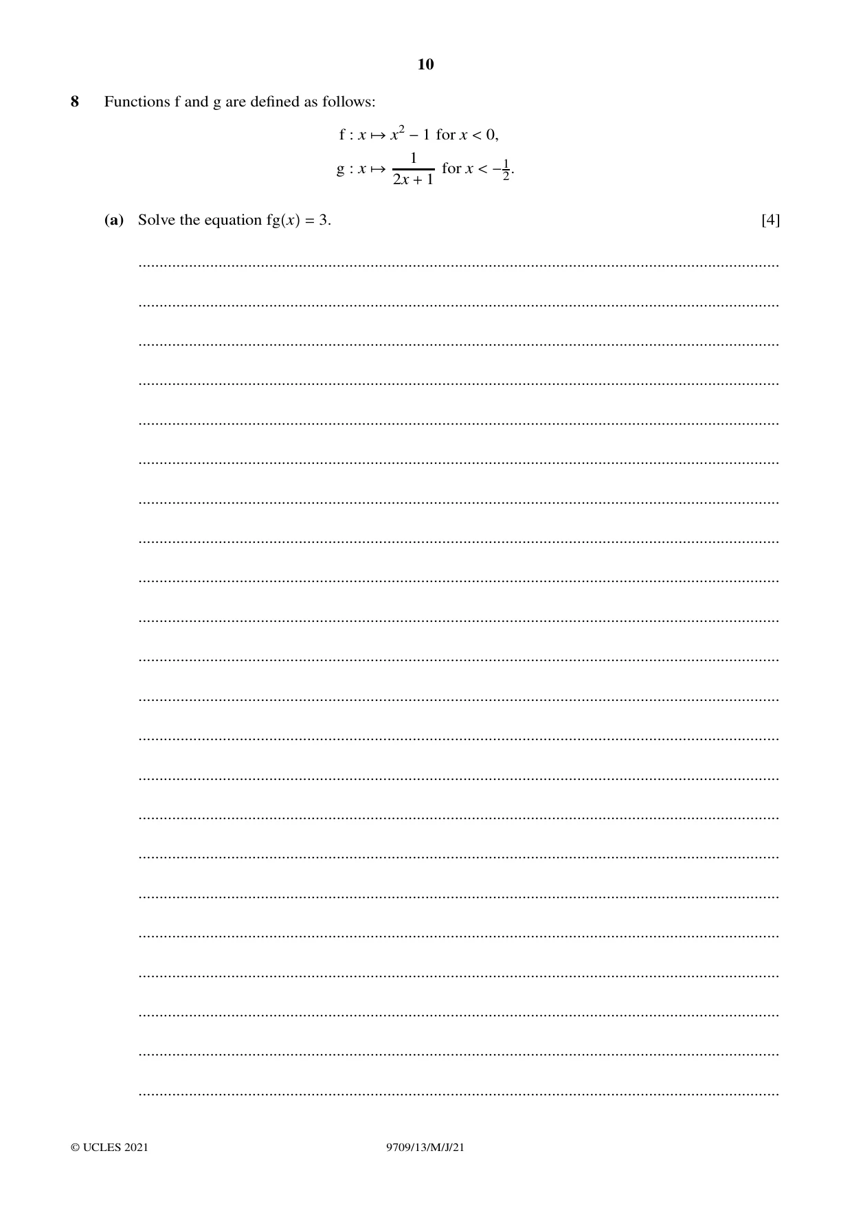 Cambridge A Level Mathematics 9709 2021 May/June Paper 1 · Variant 3 question paper, page 10 of 20