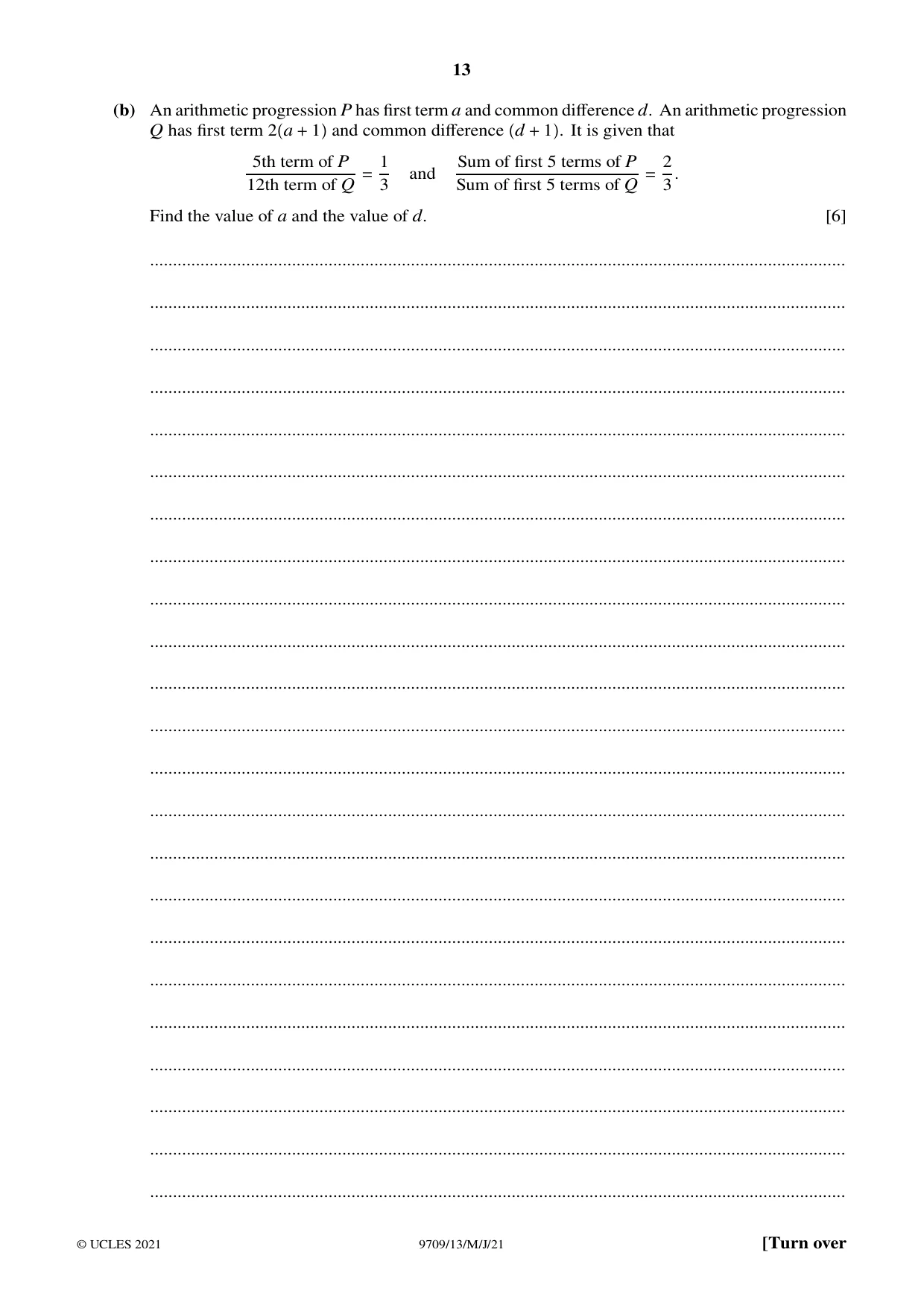 Cambridge A Level Mathematics 9709 2021 May/June Paper 1 · Variant 3 question paper, page 13 of 20