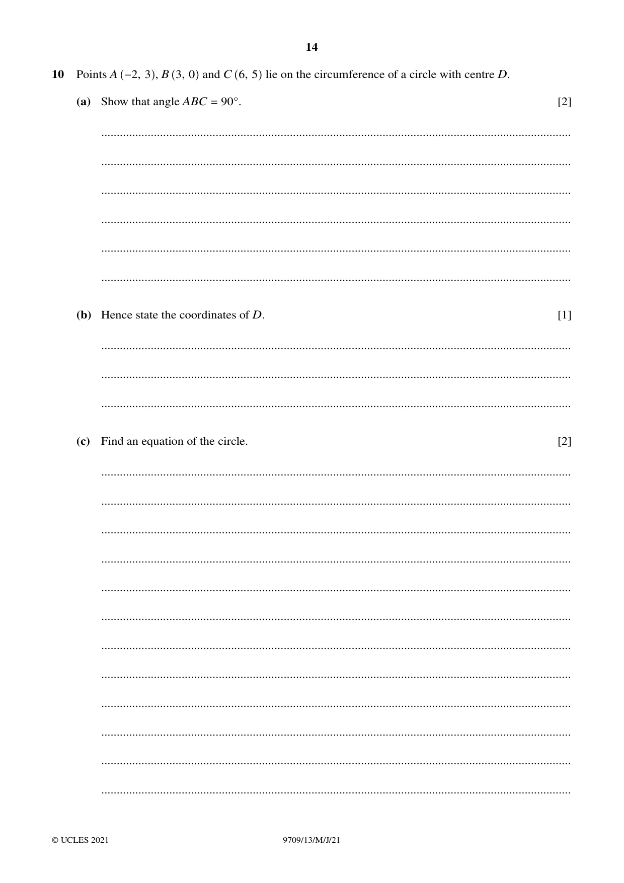 Cambridge A Level Mathematics 9709 2021 May/June Paper 1 · Variant 3 question paper, page 14 of 20