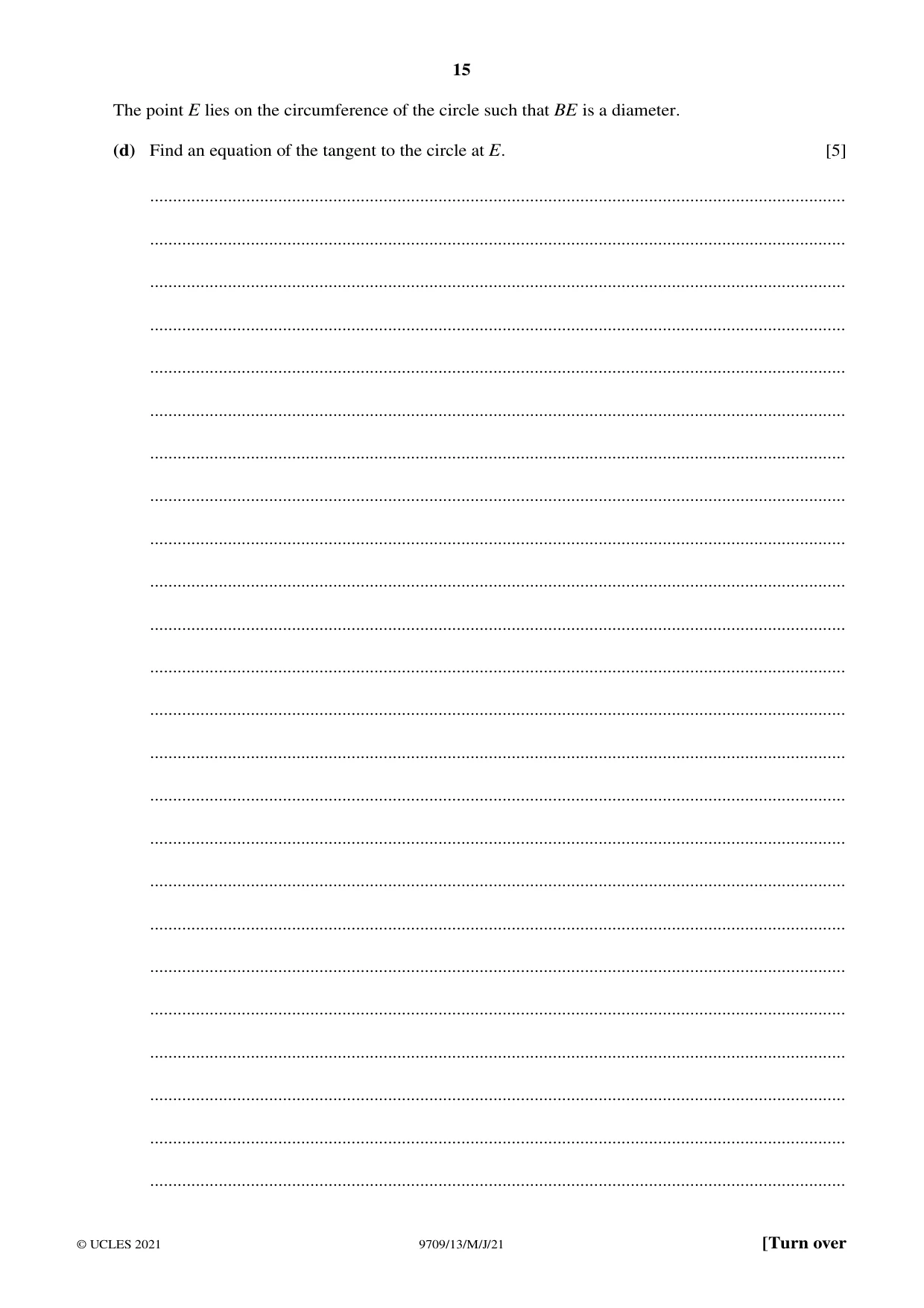 Cambridge A Level Mathematics 9709 2021 May/June Paper 1 · Variant 3 question paper, page 15 of 20