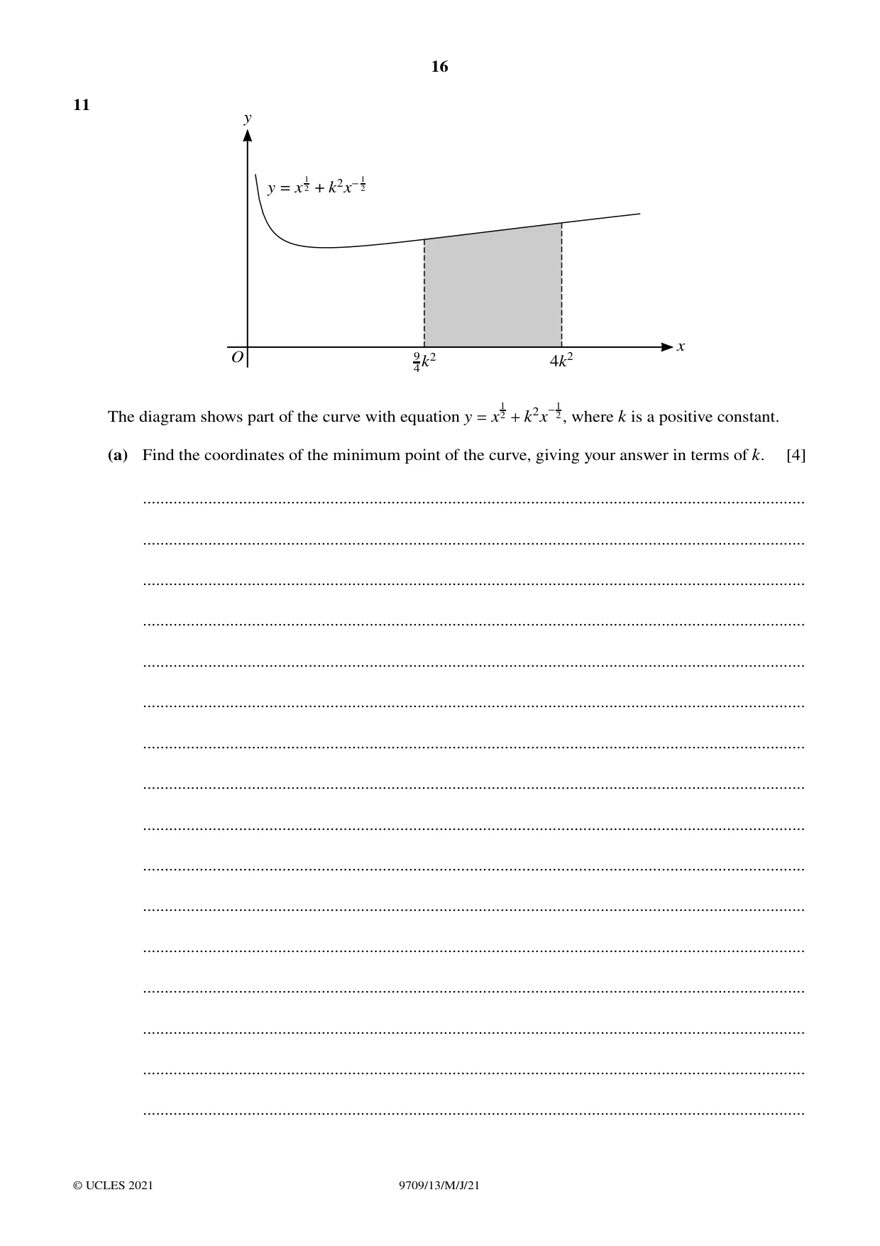 Cambridge A Level Mathematics 9709 2021 May/June Paper 1 · Variant 3 question paper, page 16 of 20