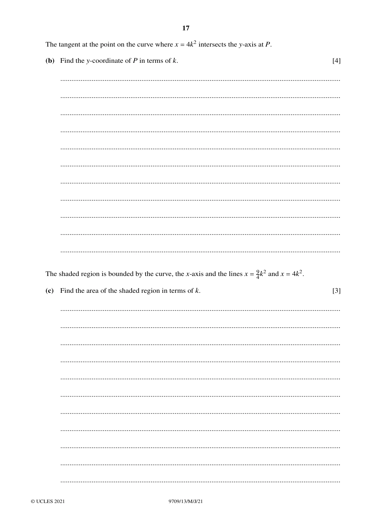 Cambridge A Level Mathematics 9709 2021 May/June Paper 1 · Variant 3 question paper, page 17 of 20