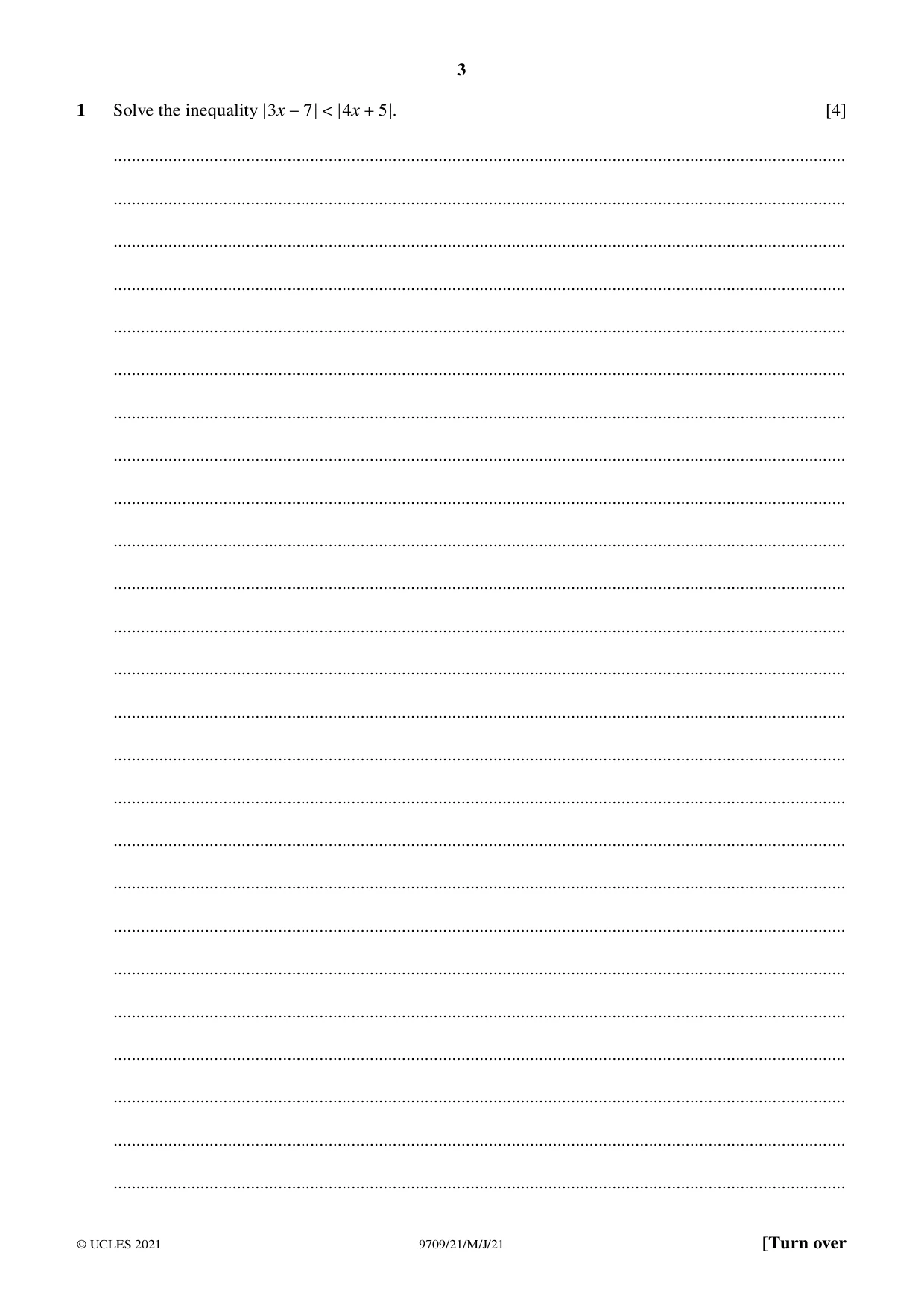 Cambridge A Level Mathematics 9709 2021 May/June Paper 2 · Variant 1 question paper, page 3 of 16