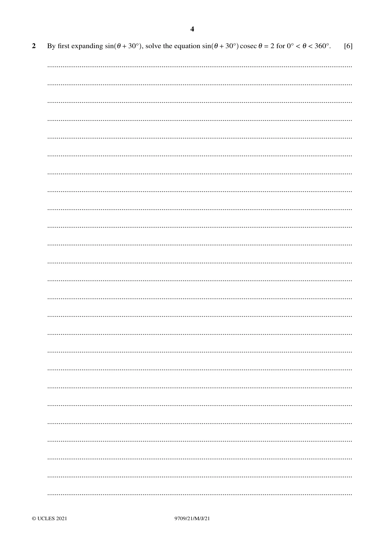 Cambridge A Level Mathematics 9709 2021 May/June Paper 2 · Variant 1 question paper, page 4 of 16