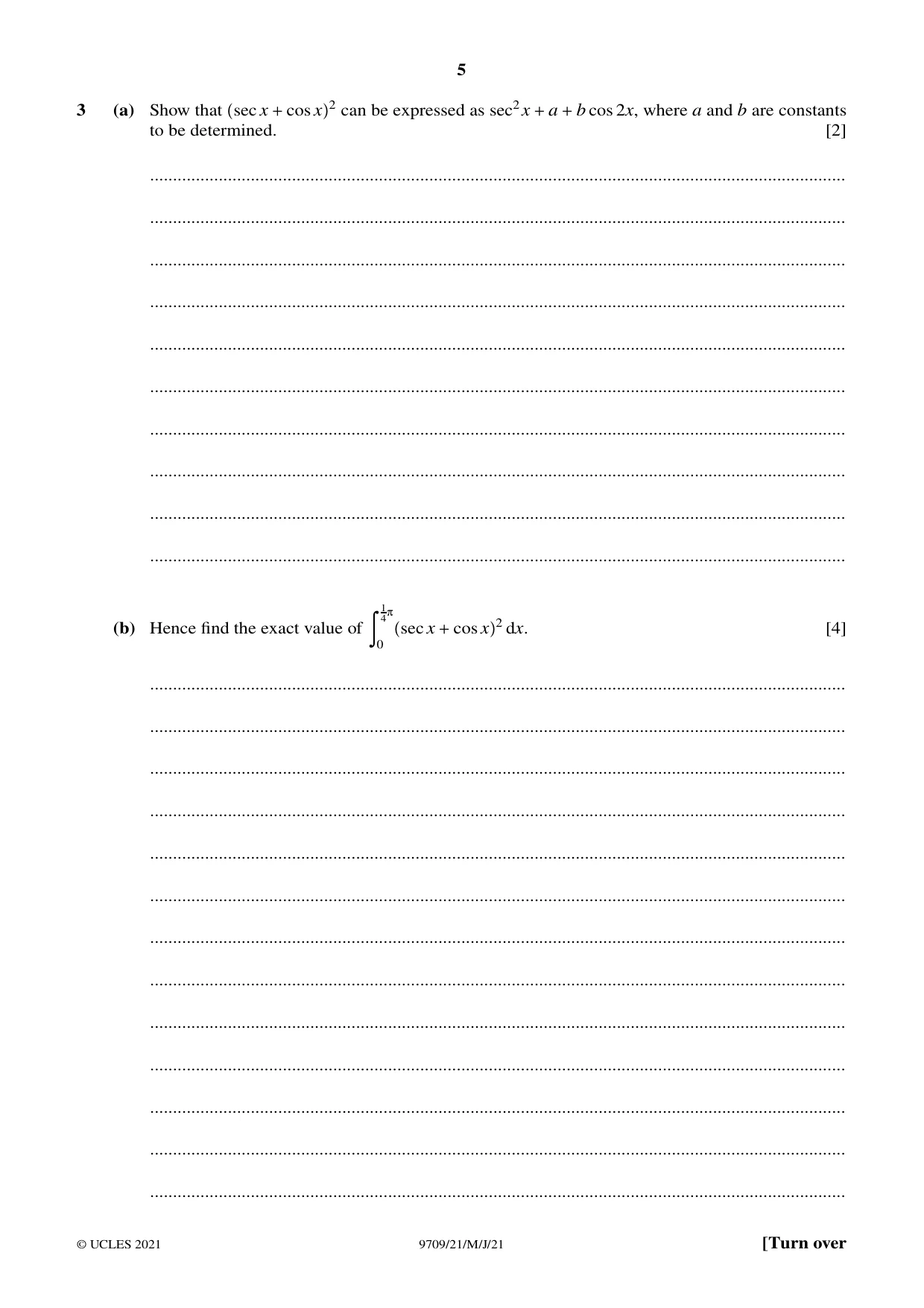Cambridge A Level Mathematics 9709 2021 May/June Paper 2 · Variant 1 question paper, page 5 of 16