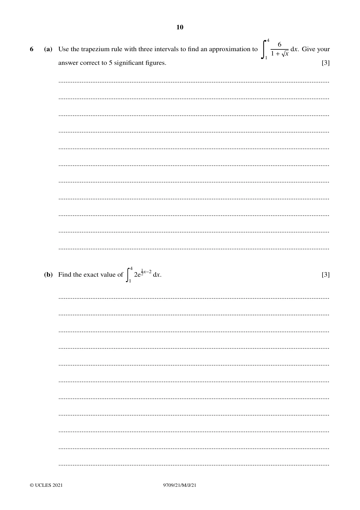 Cambridge A Level Mathematics 9709 2021 May/June Paper 2 · Variant 1 question paper, page 10 of 16