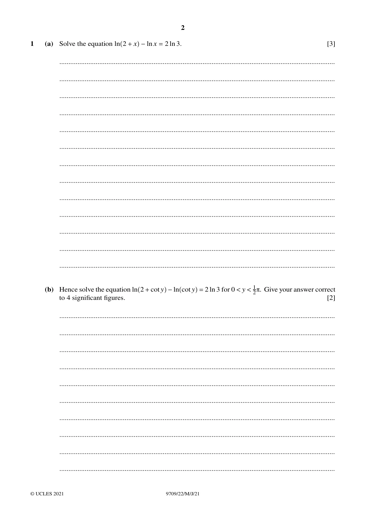 Cambridge A Level Mathematics 9709 2021 May/June Paper 2 · Variant 2 question paper, page 2 of 12