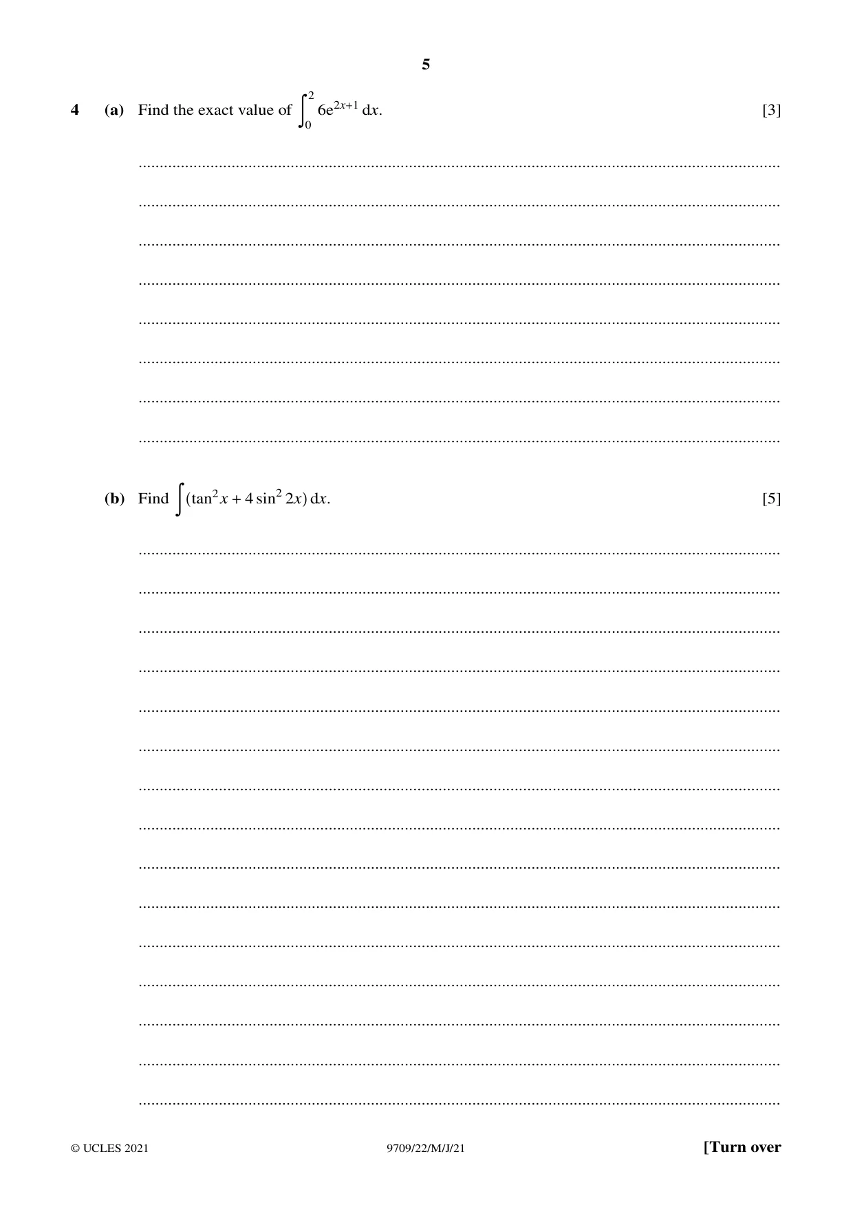 Cambridge A Level Mathematics 9709 2021 May/June Paper 2 · Variant 2 question paper, page 5 of 12