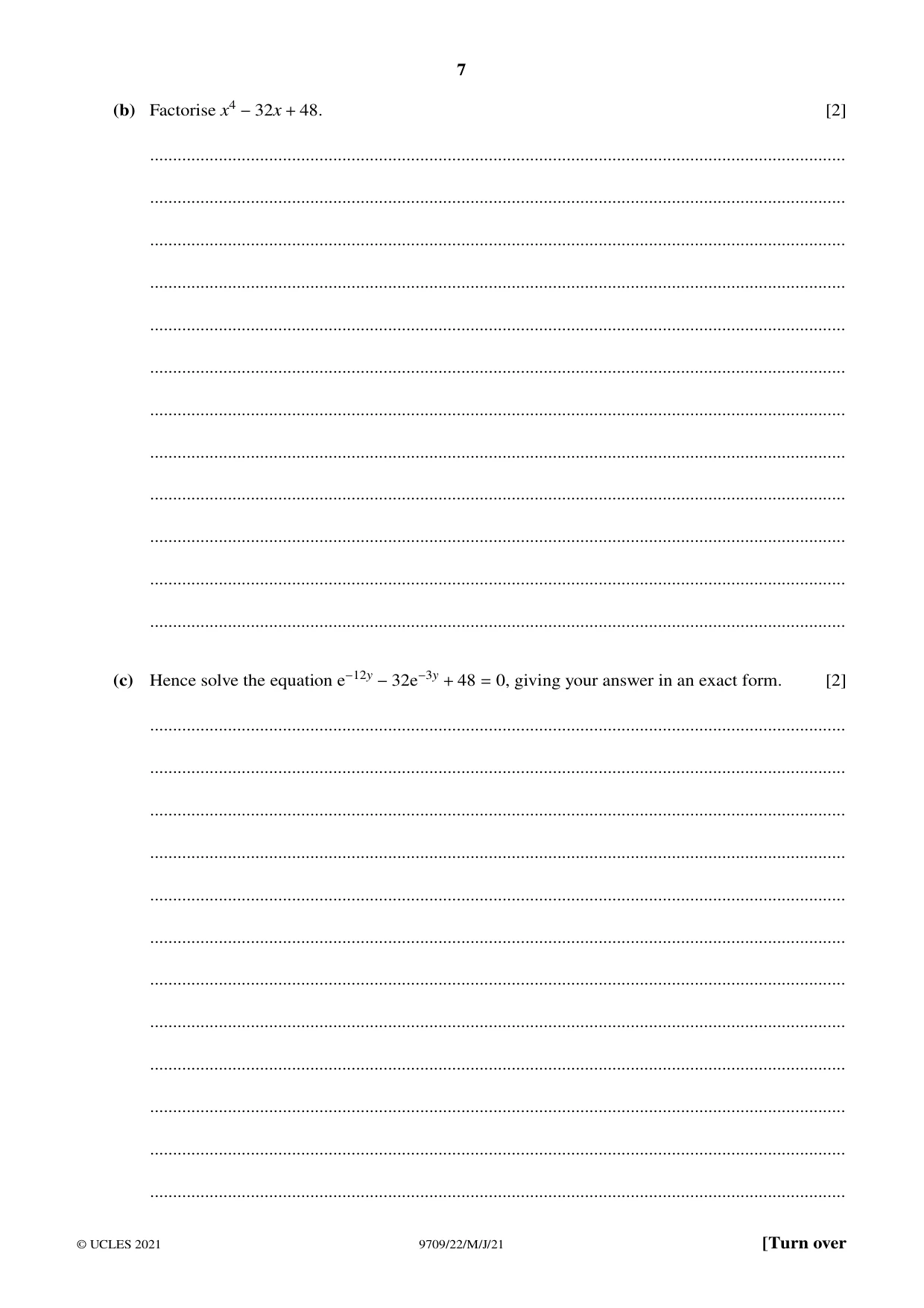 Cambridge A Level Mathematics 9709 2021 May/June Paper 2 · Variant 2 question paper, page 7 of 12