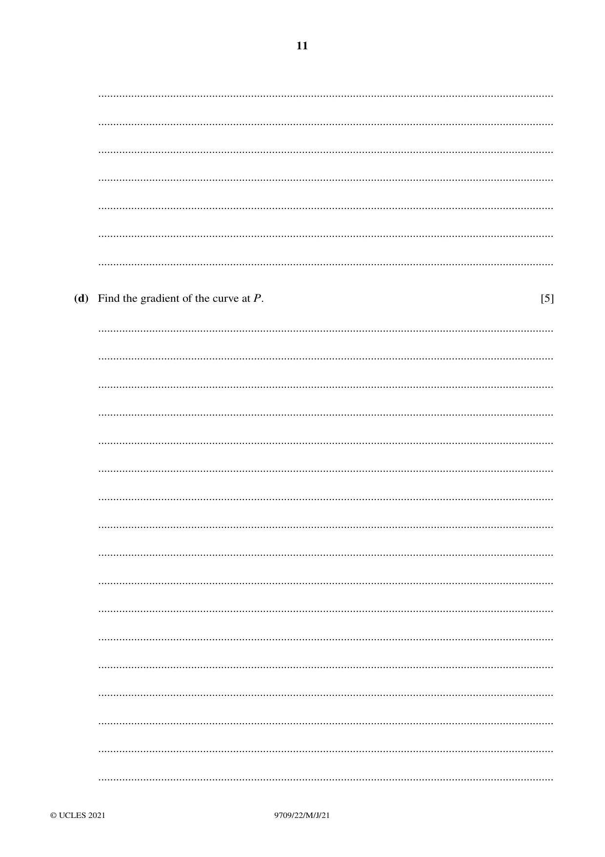 Cambridge A Level Mathematics 9709 2021 May/June Paper 2 · Variant 2 question paper, page 11 of 12