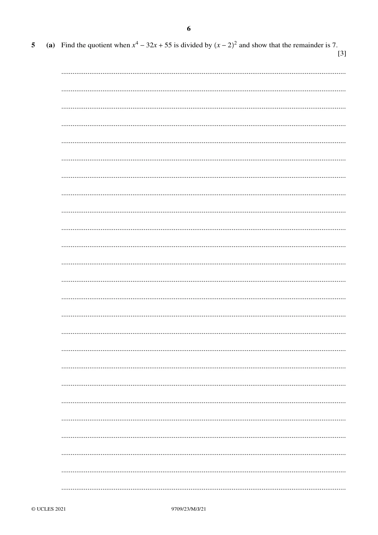 Cambridge A Level Mathematics 9709 2021 May/June Paper 2 · Variant 3 question paper, page 6 of 12