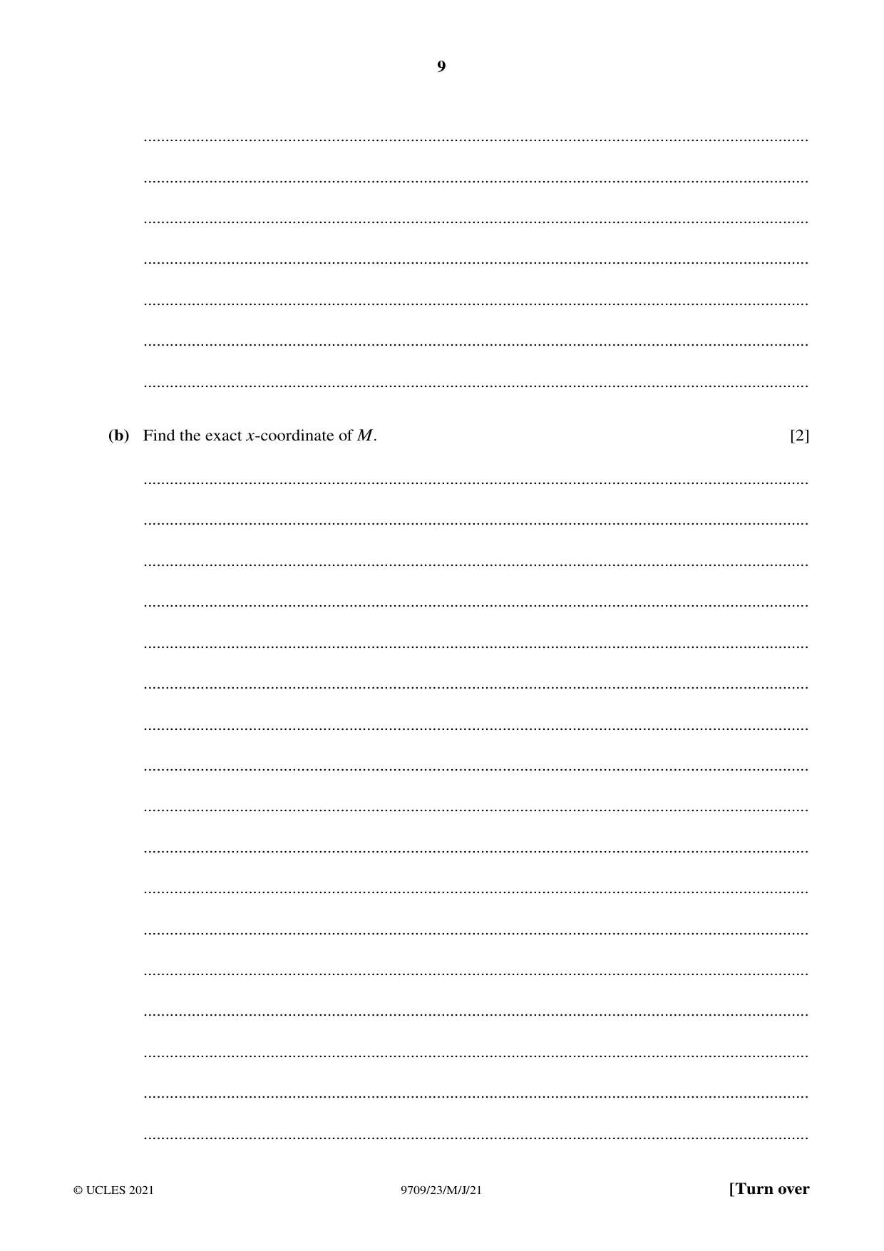 Cambridge A Level Mathematics 9709 2021 May/June Paper 2 · Variant 3 question paper, page 9 of 12