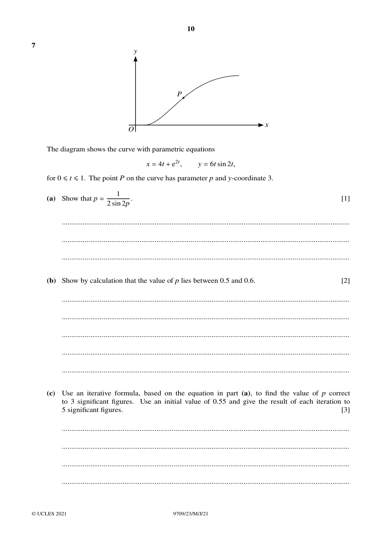 Cambridge A Level Mathematics 9709 2021 May/June Paper 2 · Variant 3 question paper, page 10 of 12