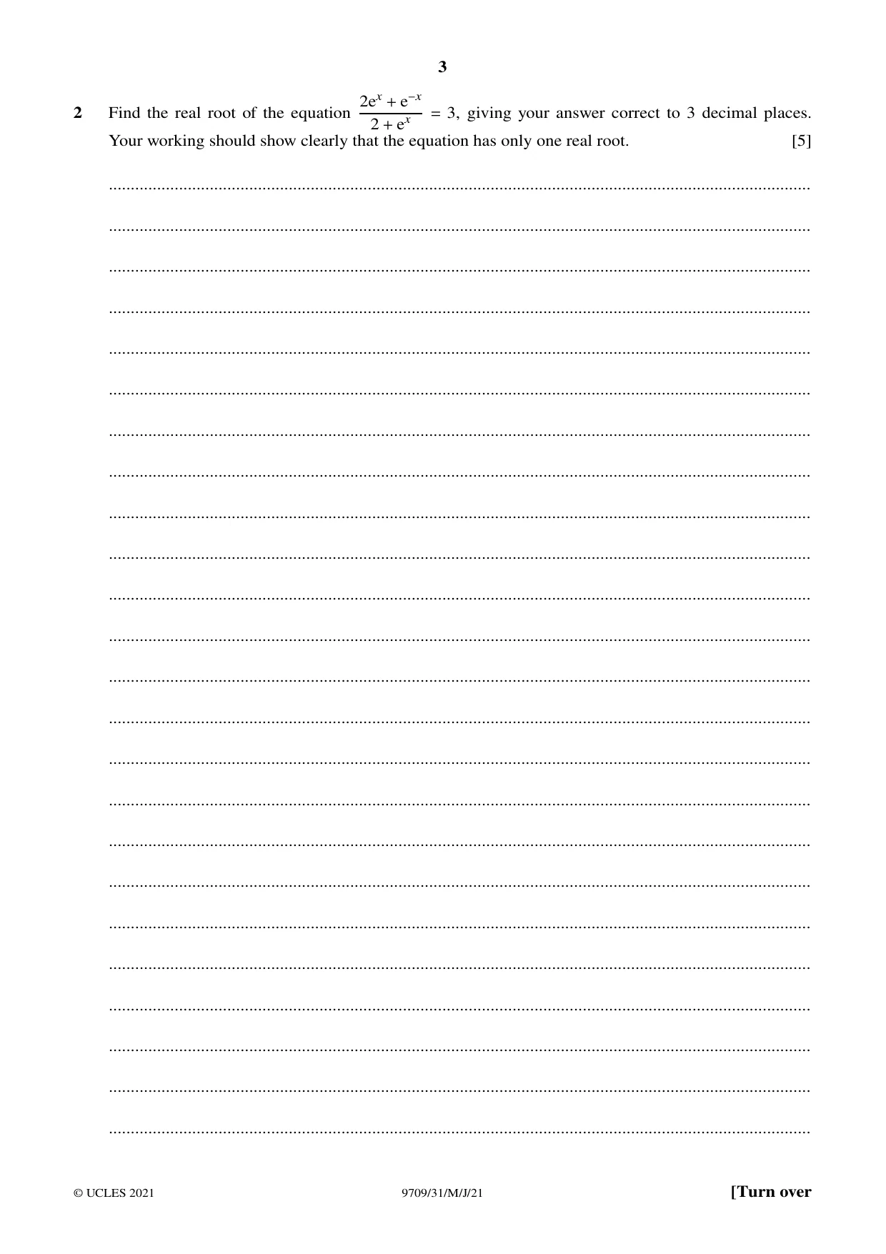 Cambridge A Level Mathematics 9709 2021 May/June Paper 3 · Variant 1 question paper, page 3 of 20