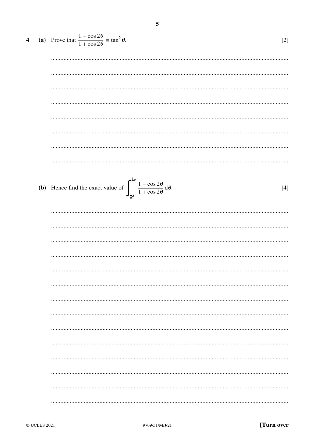 Cambridge A Level Mathematics 9709 2021 May/June Paper 3 · Variant 1 question paper, page 5 of 20
