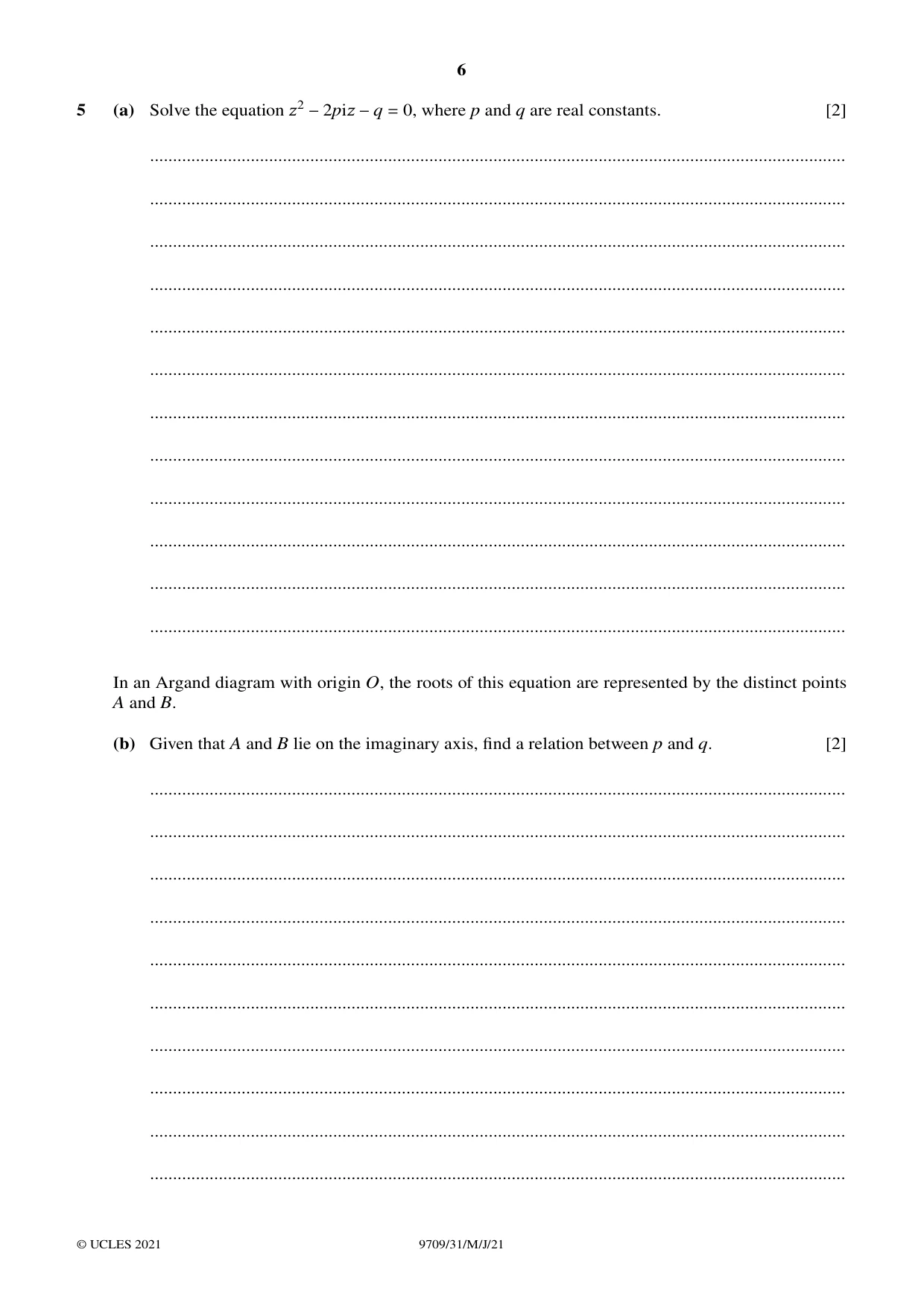 Cambridge A Level Mathematics 9709 2021 May/June Paper 3 · Variant 1 question paper, page 6 of 20