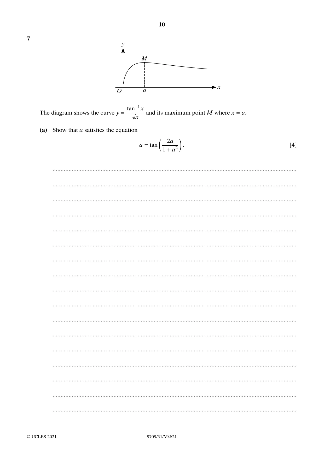Cambridge A Level Mathematics 9709 2021 May/June Paper 3 · Variant 1 question paper, page 10 of 20