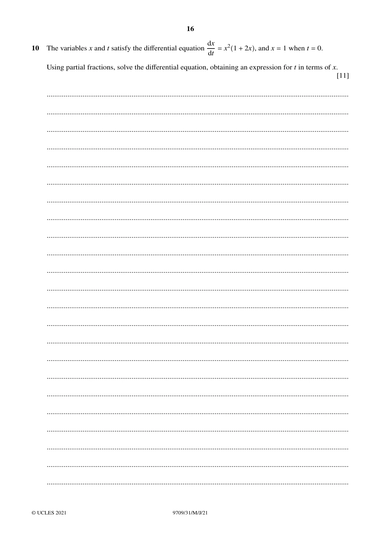 Cambridge A Level Mathematics 9709 2021 May/June Paper 3 · Variant 1 question paper, page 16 of 20