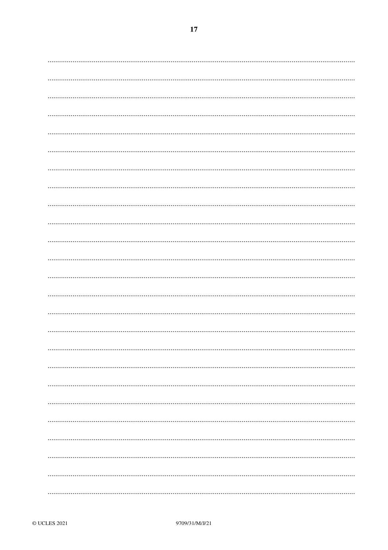 Cambridge A Level Mathematics 9709 2021 May/June Paper 3 · Variant 1 question paper, page 17 of 20
