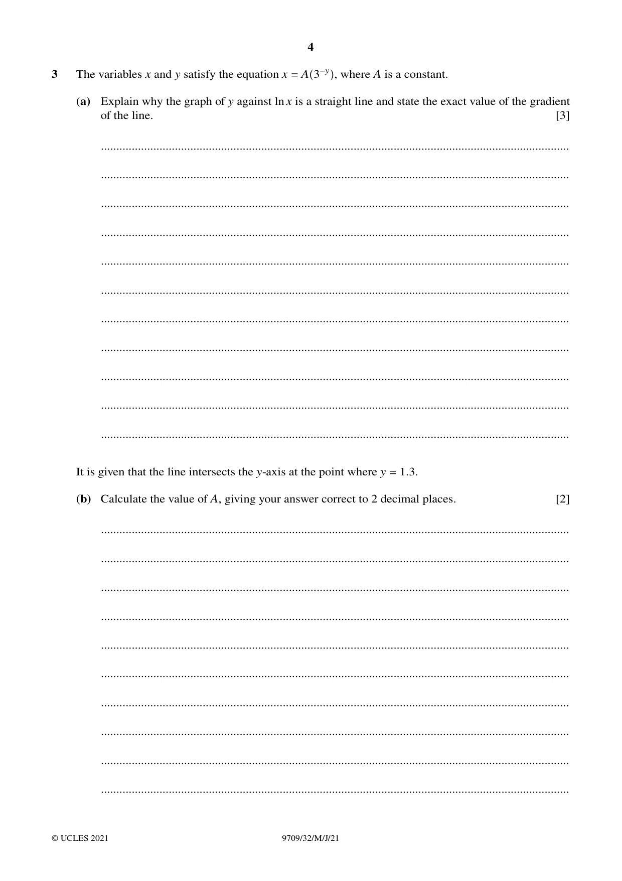 Cambridge A Level Mathematics 9709 2021 May/June Paper 3 · Variant 2 question paper, page 4 of 20