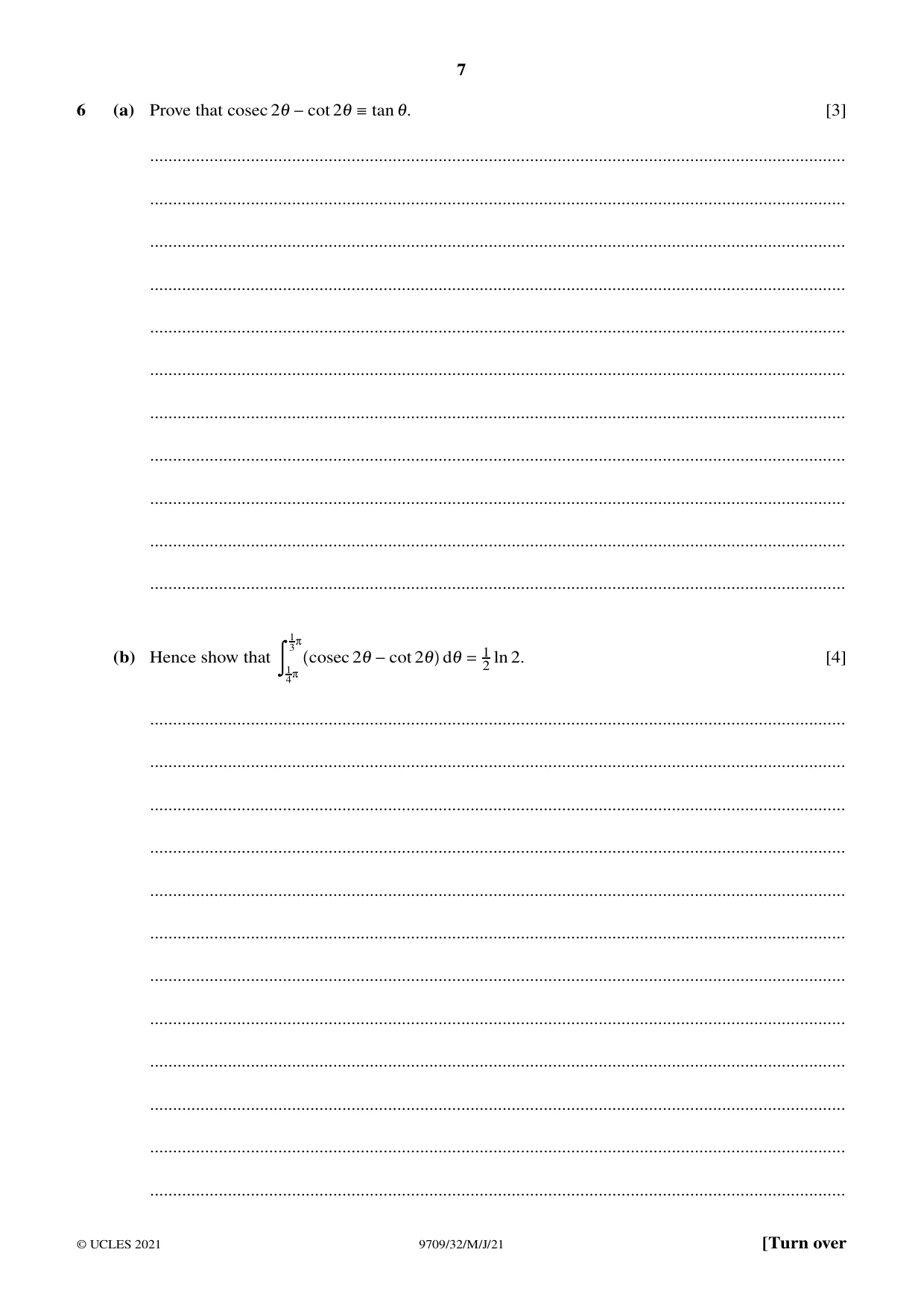 Cambridge A Level Mathematics 9709 2021 May/June Paper 3 · Variant 2 question paper, page 7 of 20